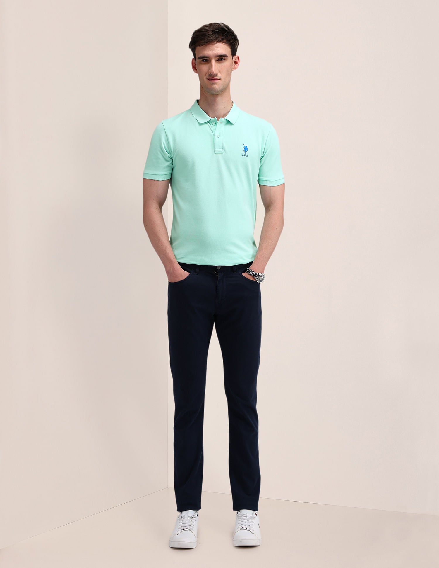 Solid Slim Fit Polo Shirt Aqua - U.S. POLO ASSN. | Large