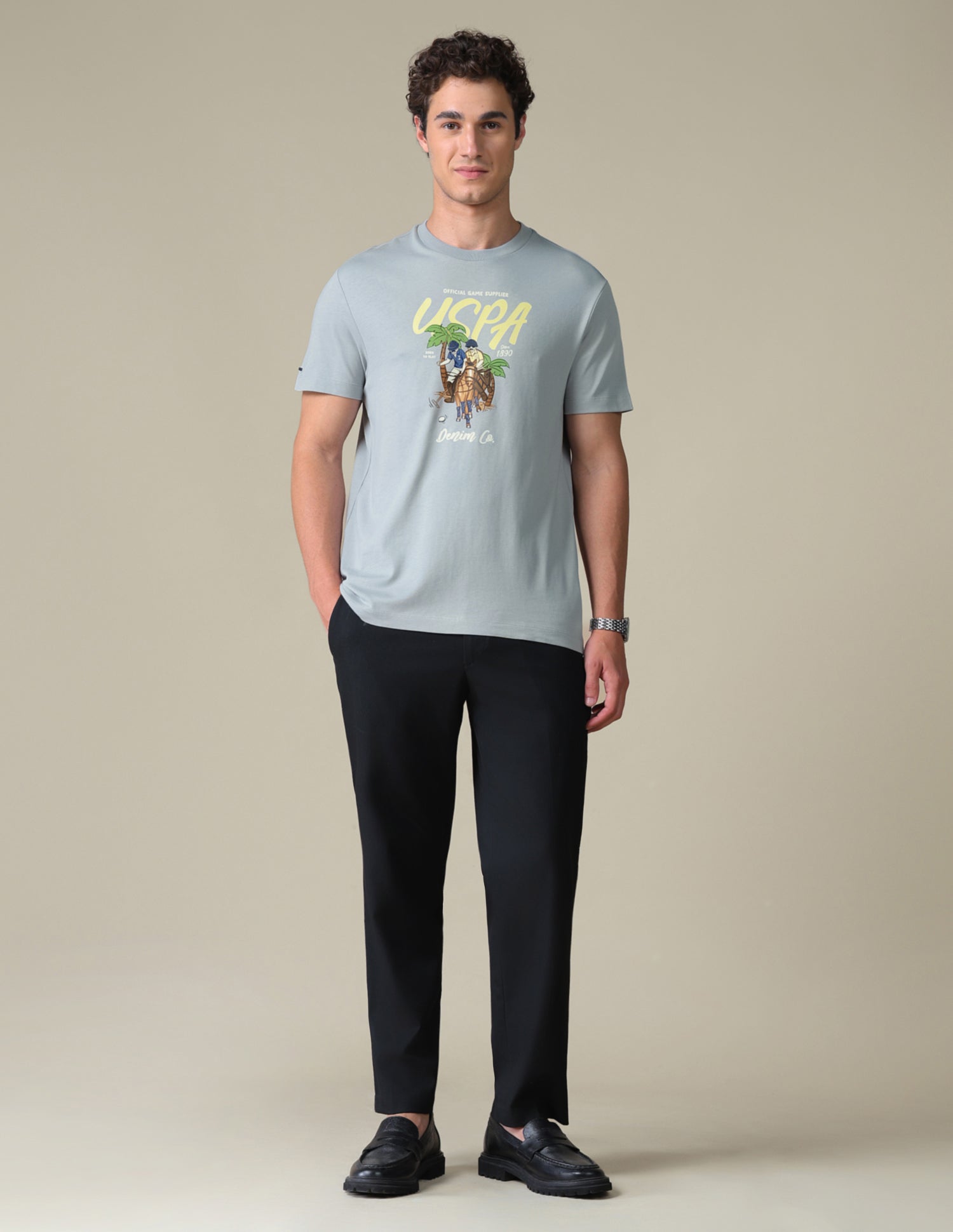 Slim Fit Graphic Brand Printed T-Shirt Grey - U.S. Polo Assn. India | Large