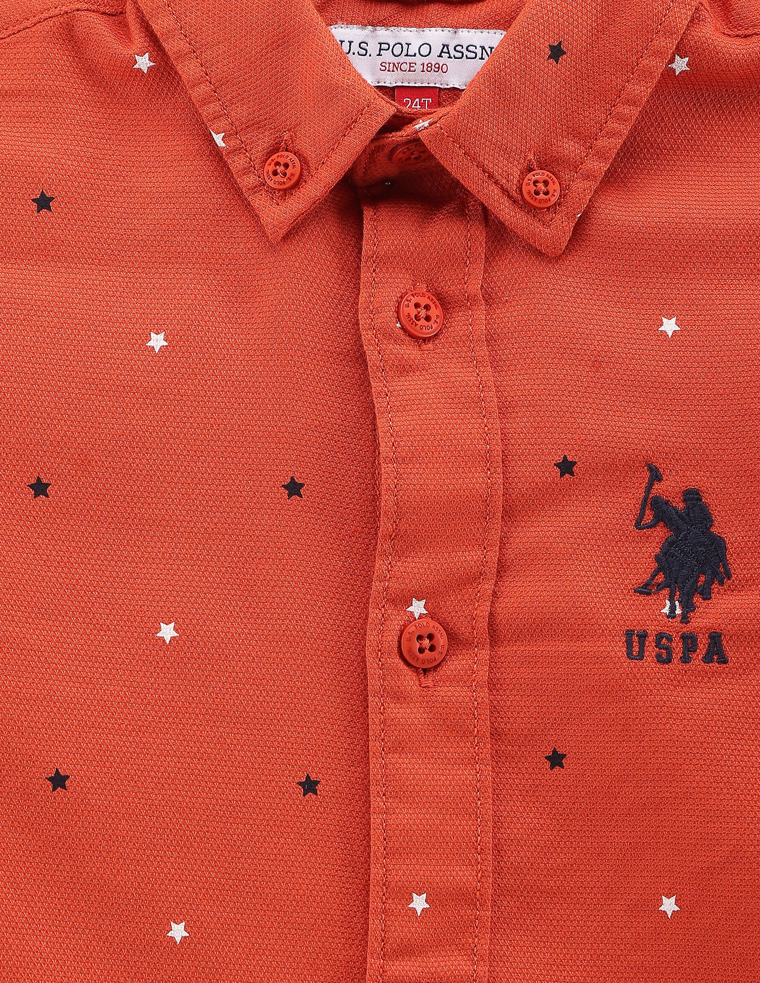Boys Geometric Print Dobby Shirt Orange - U.S. POLO ASSN. | Large