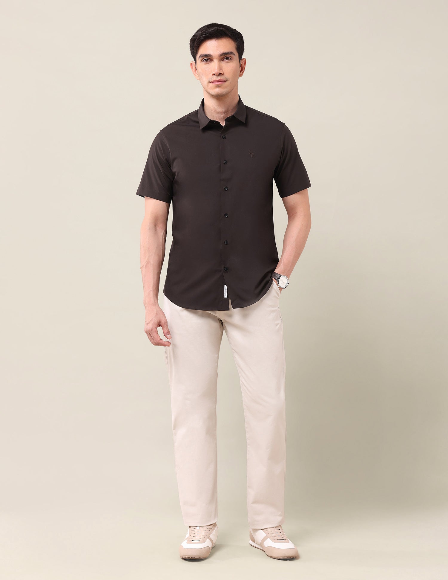 Solid Tailored Fit Shirt Dark Brown - U.S. POLO ASSN. | Large