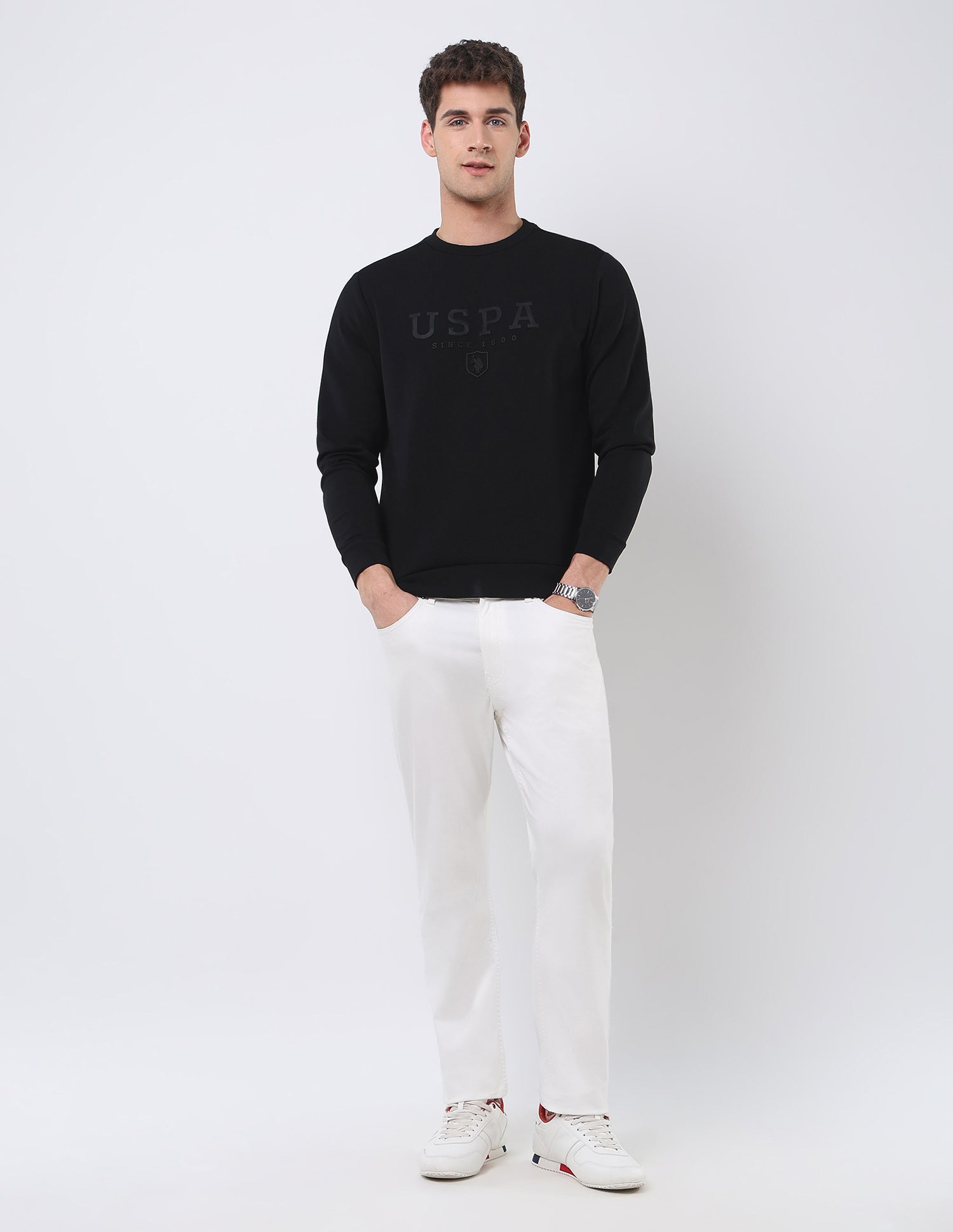 Brand Embossed Regular Fit Sweatshirt Black - U.S. POLO ASSN. | Large