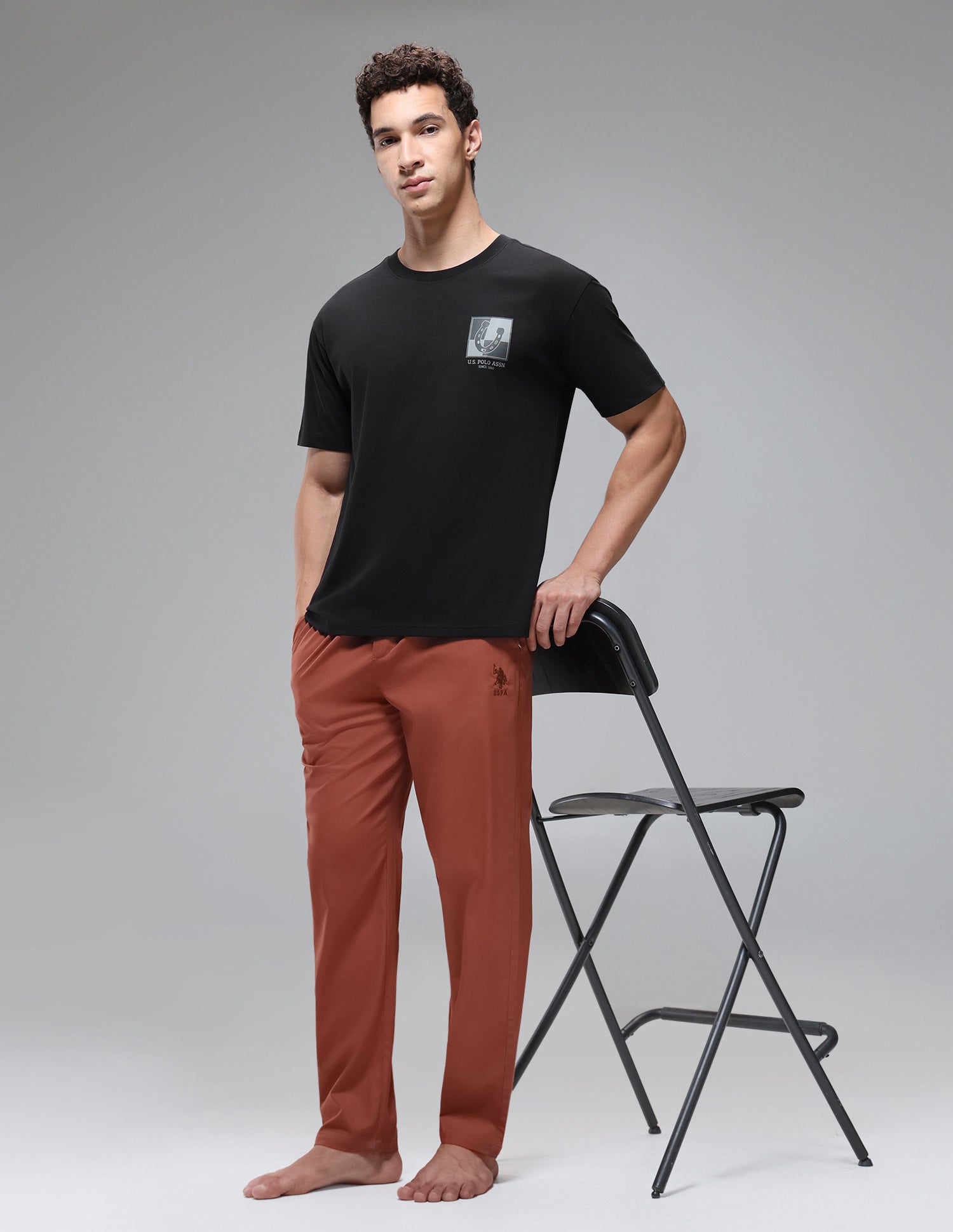 Breathable Regular Comfort Fit OEE15 Lounge T-Shirt Black - U.S. Polo Assn. India | Large