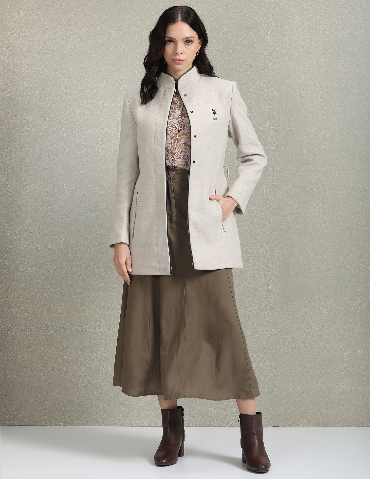 Stand Collar Heathered Jacket Beige - U.S. POLO ASSN. | Large