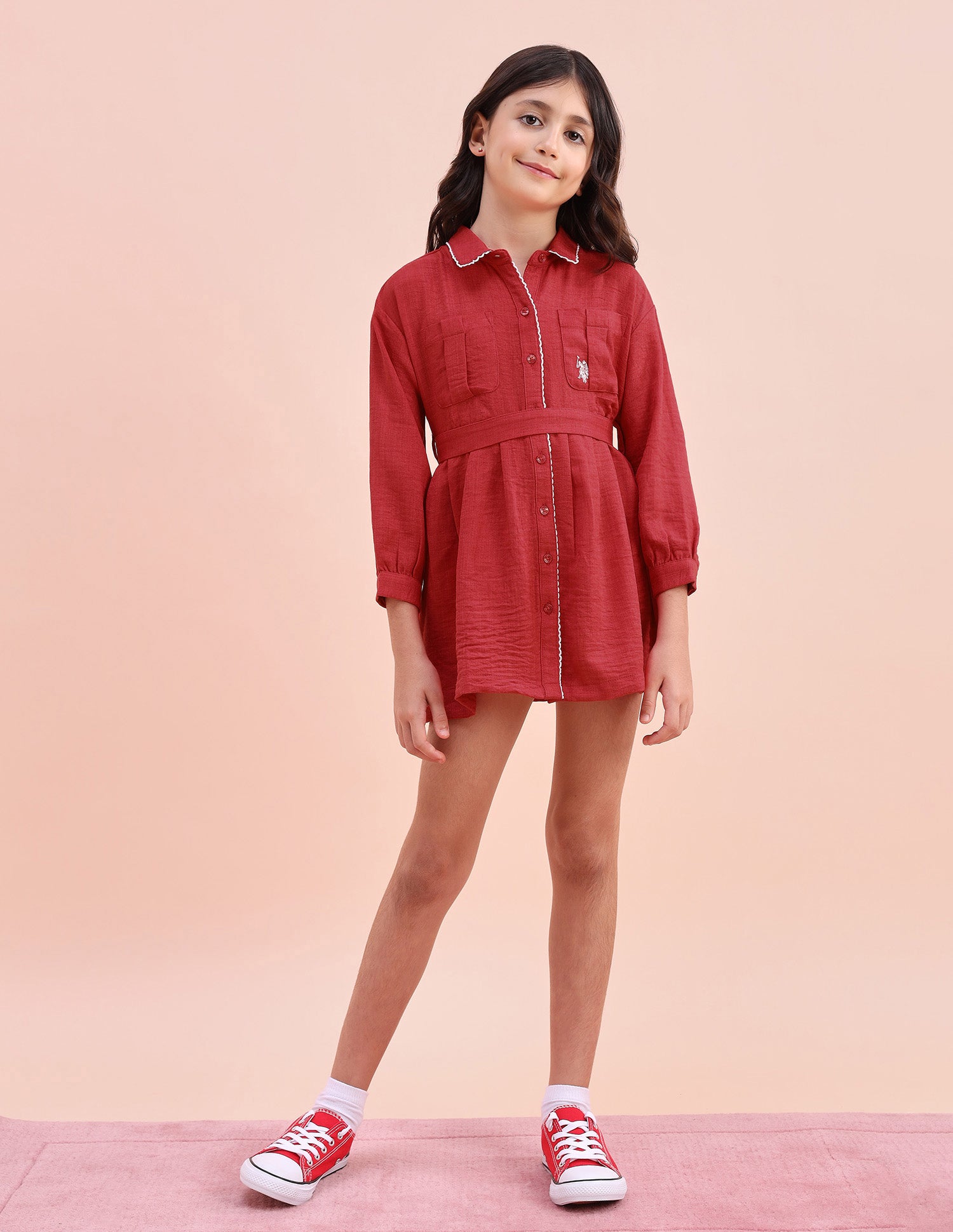 Girls Solid Shirt Dress Red - U.S. POLO ASSN. | Large