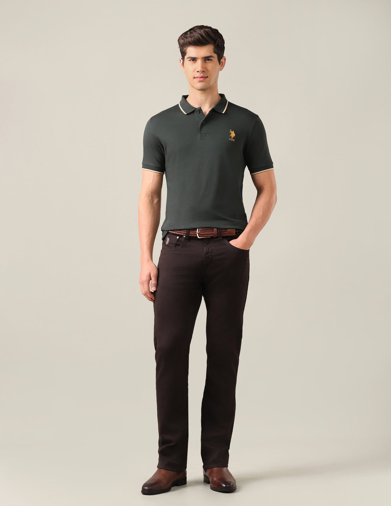 Solid Slim Fit Polo Shirt Green - U.S. Polo Assn. India | Large
