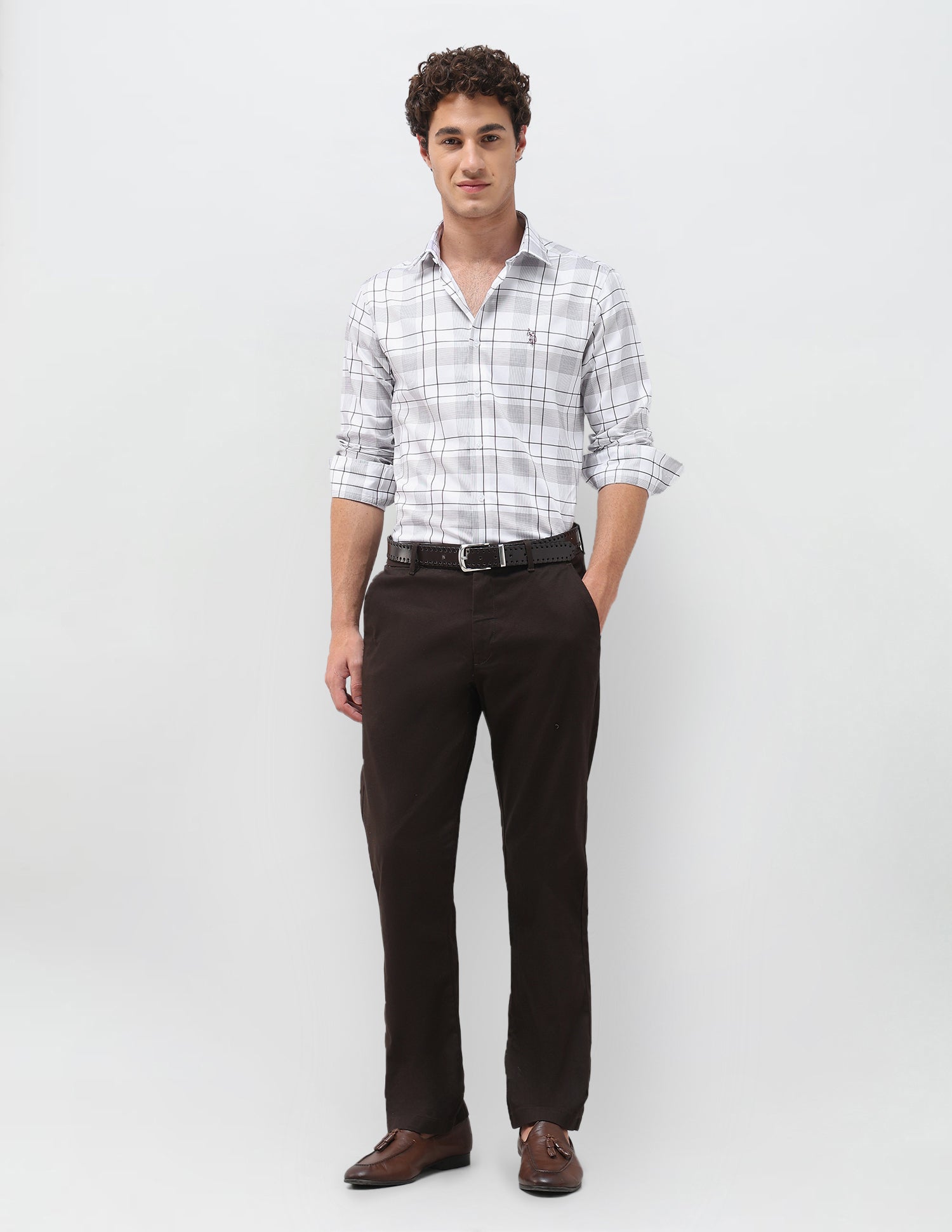 Grid Tattersall Checked Satin Shirt Brown - U.S. Polo Assn. India | Large