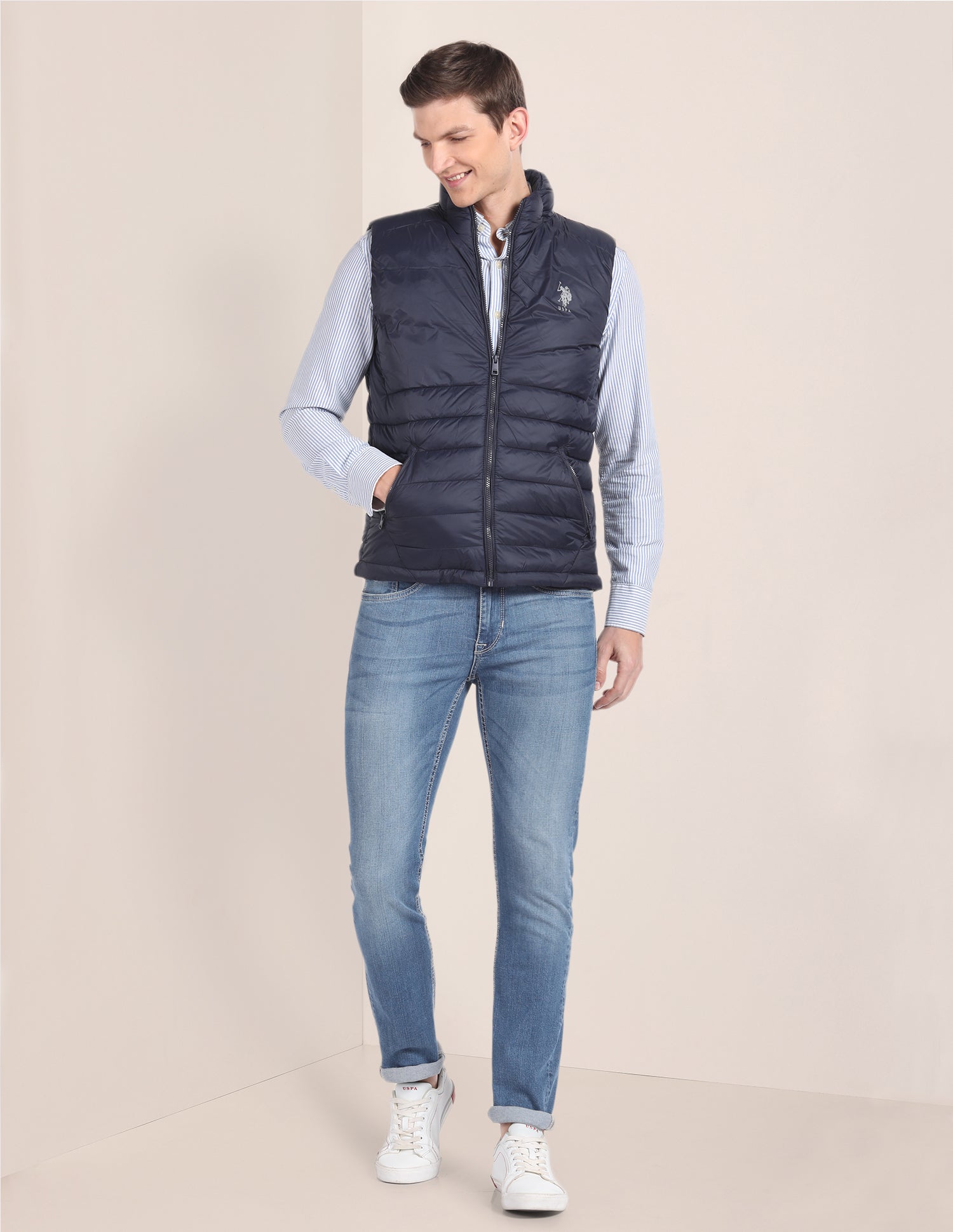 Concealed Hood Sleeveless Jacket Navy - U.S. POLO ASSN. | Large