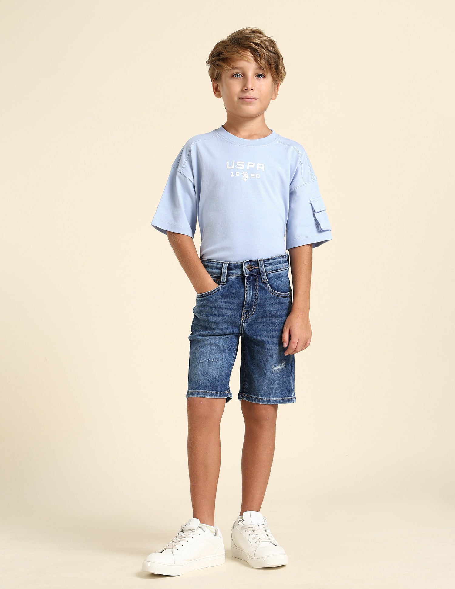 Boys Solid Regular Fit Denim Shorts Mid Wash - U.S. POLO ASSN. | Large