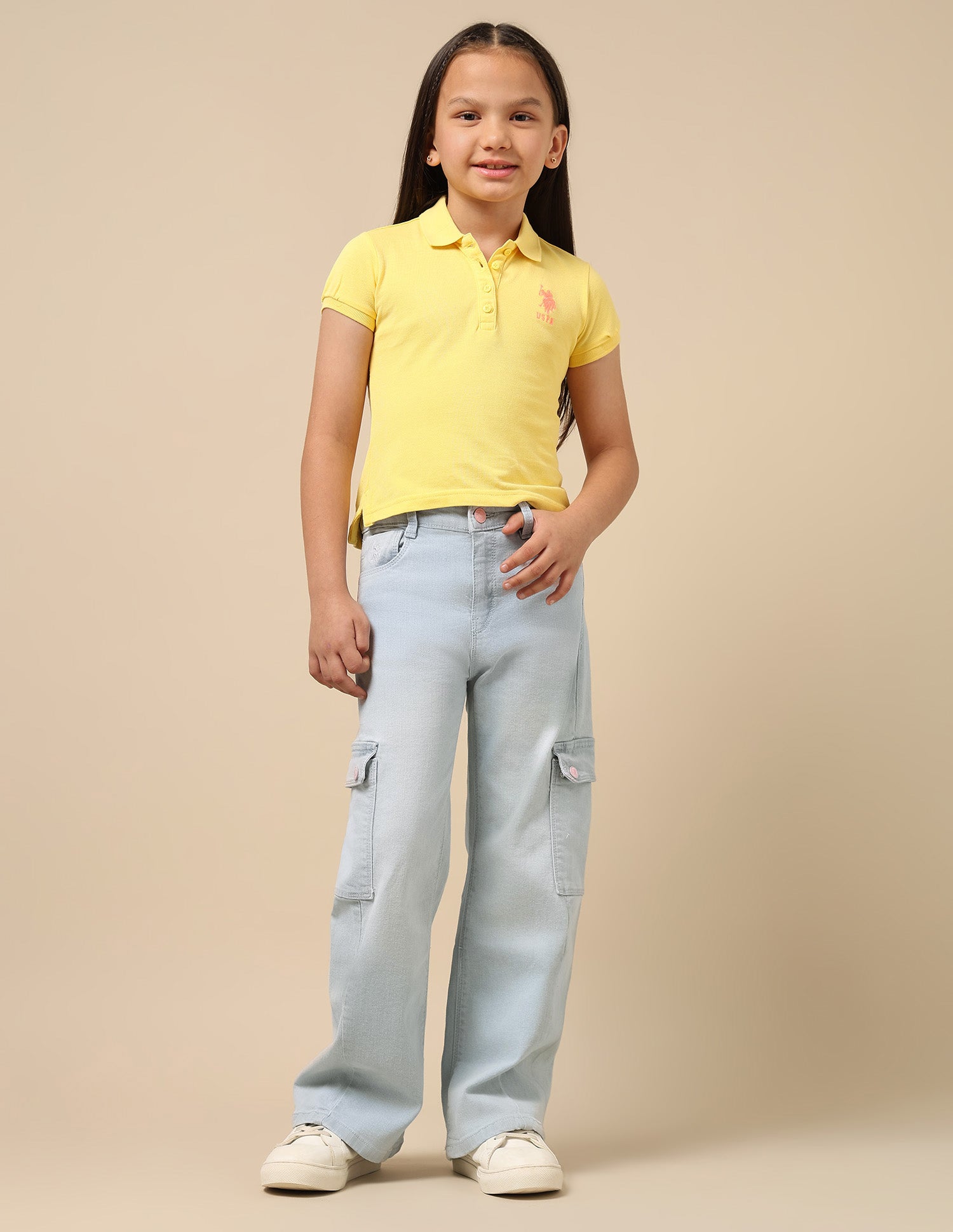 Girls Mid Rise Cargo Jeans Blue - U.S. Polo Assn. India | Large