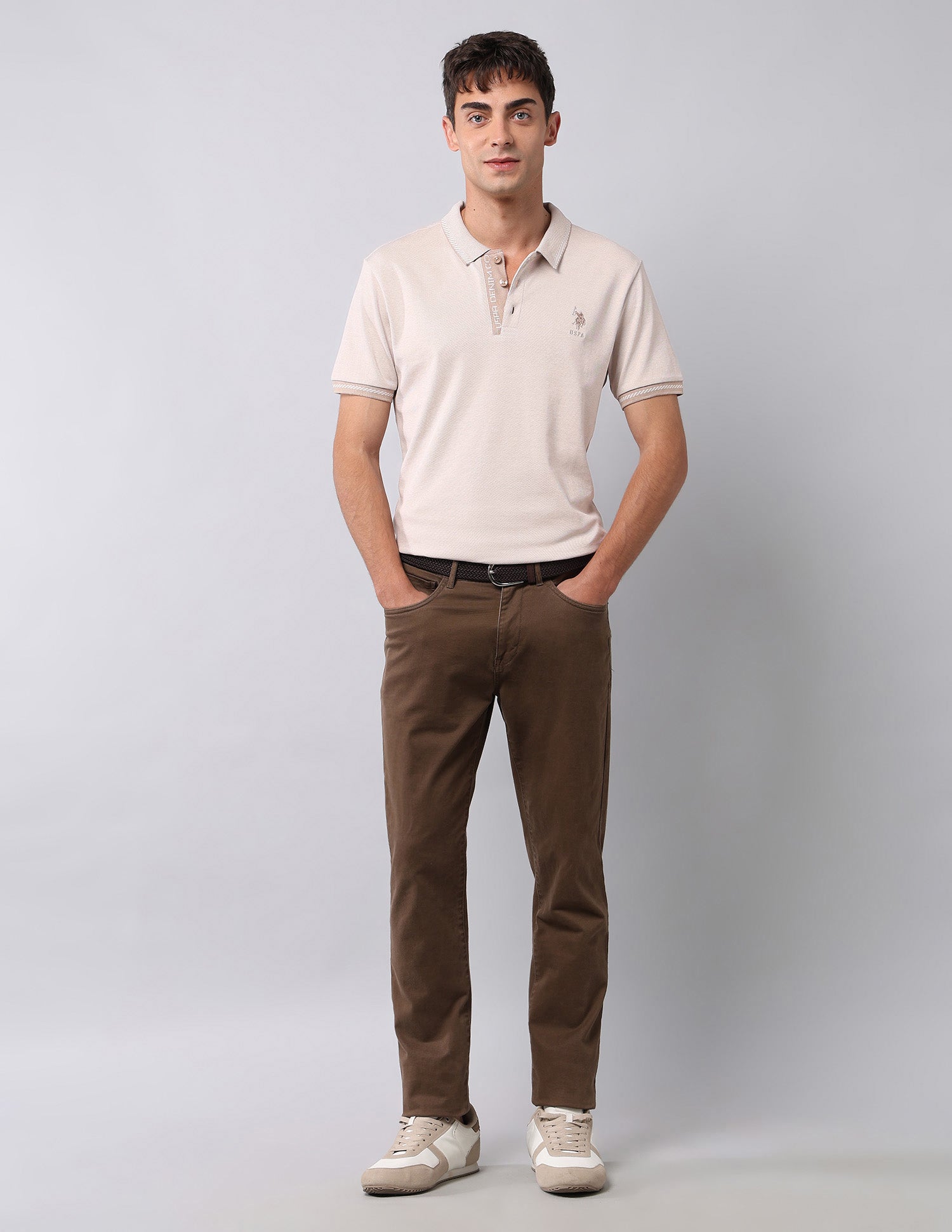 Textured Slim Fit Polo Shirt Beige - U.S. POLO ASSN. | Large