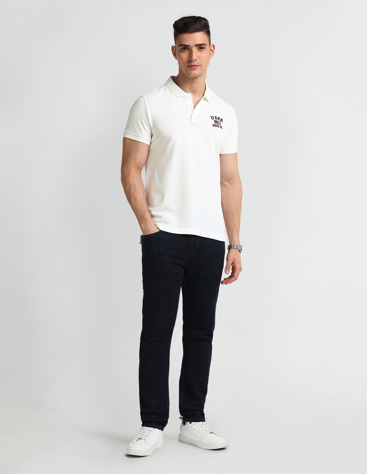 Solid Muscle Fit Polo Shirt Ivory - U.S. Polo Assn. India | Large