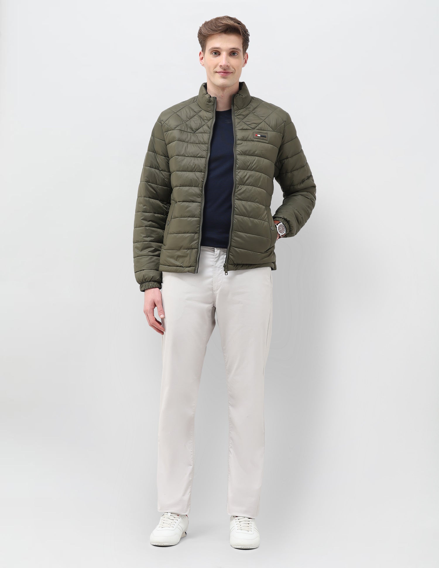 Regular Fit Solid Puffer Jacket Olive - U.S. Polo Assn. India | Large