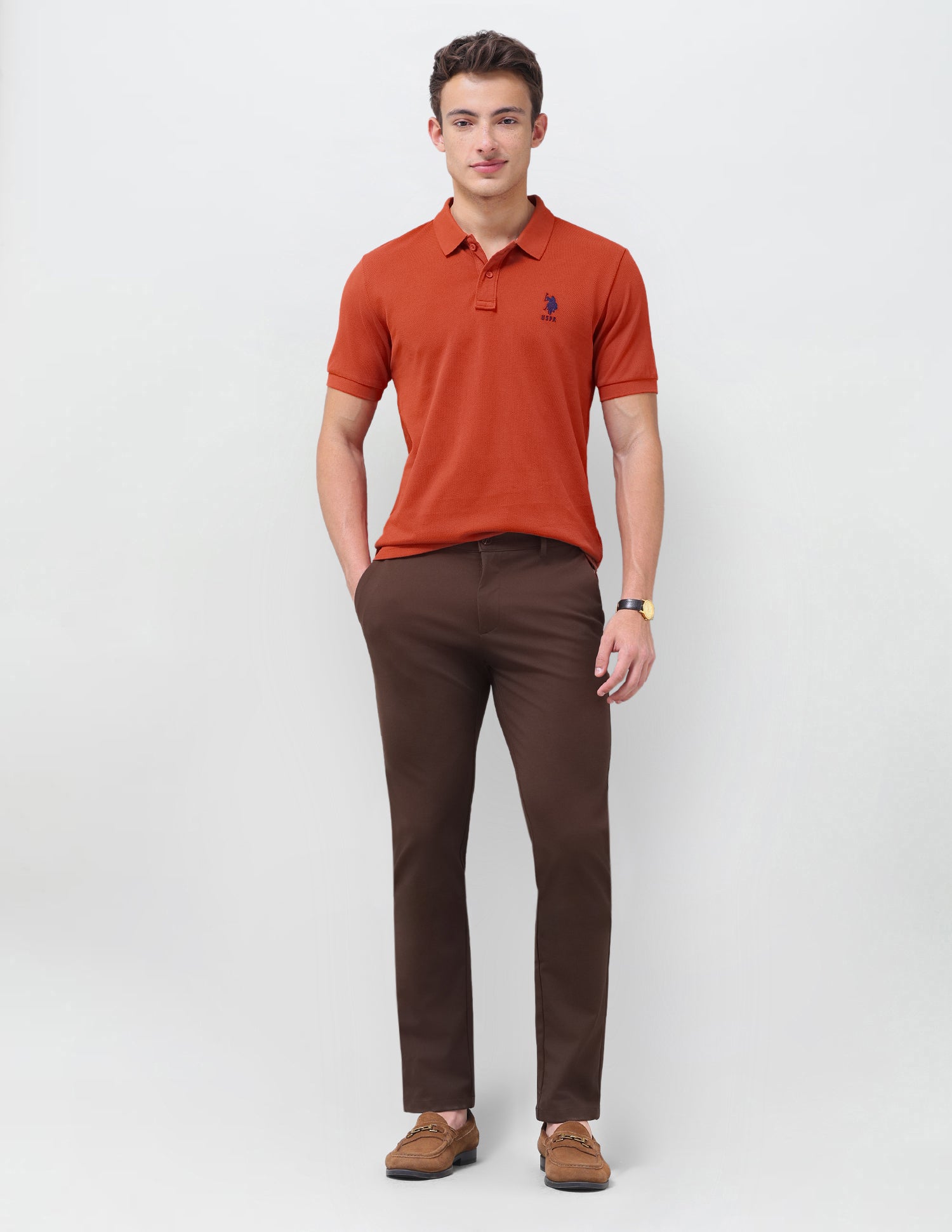 Solid Slim Fit Polo Shirt Dark Orange - U.S. Polo Assn. India | Large