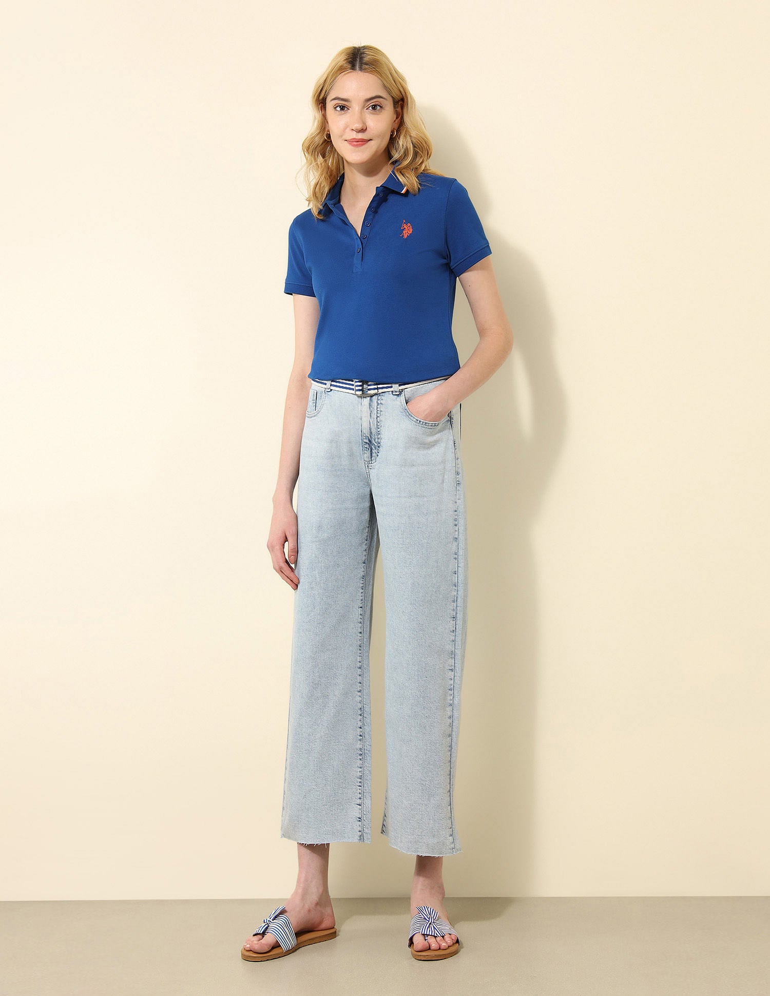 High Rise Wide Leg Fit Jeans Blue - U.S. Polo Assn. India | Large