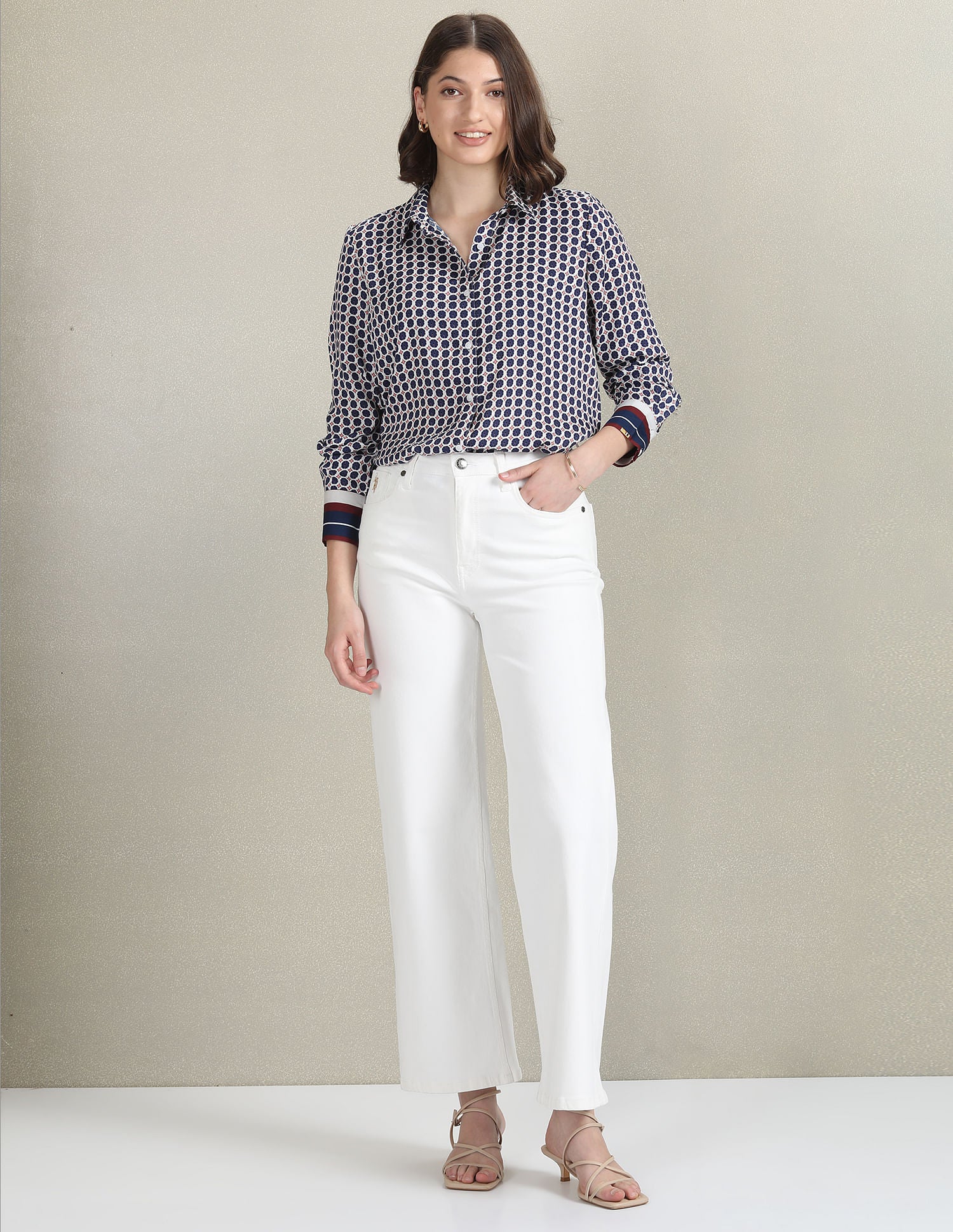 Spread Collar Geometric Print Shirt Blue, White and Red - U.S. Polo Assn. India | Large