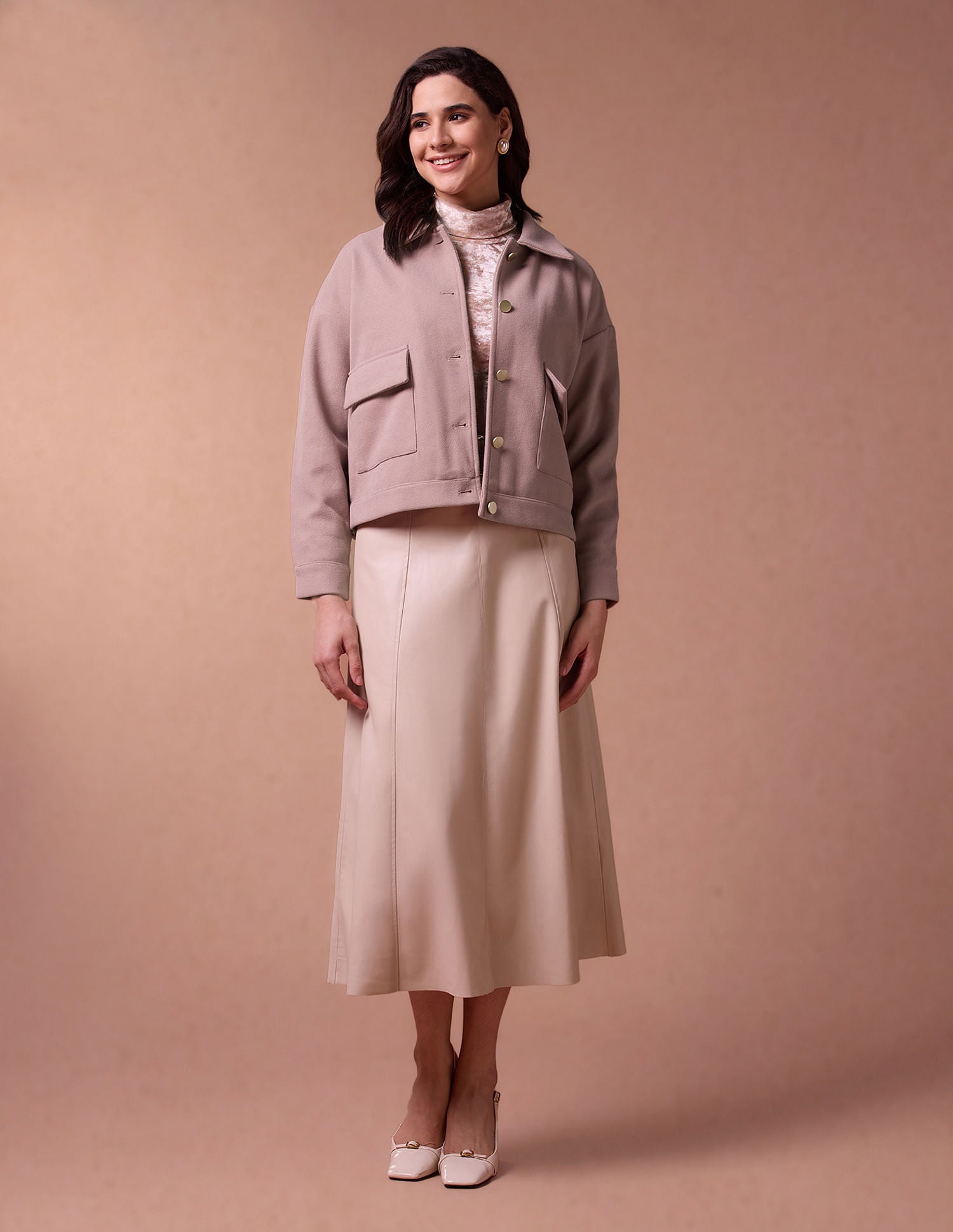 Crop Boxy Fit Felt Jacket Peach - U.S. POLO ASSN. | Large