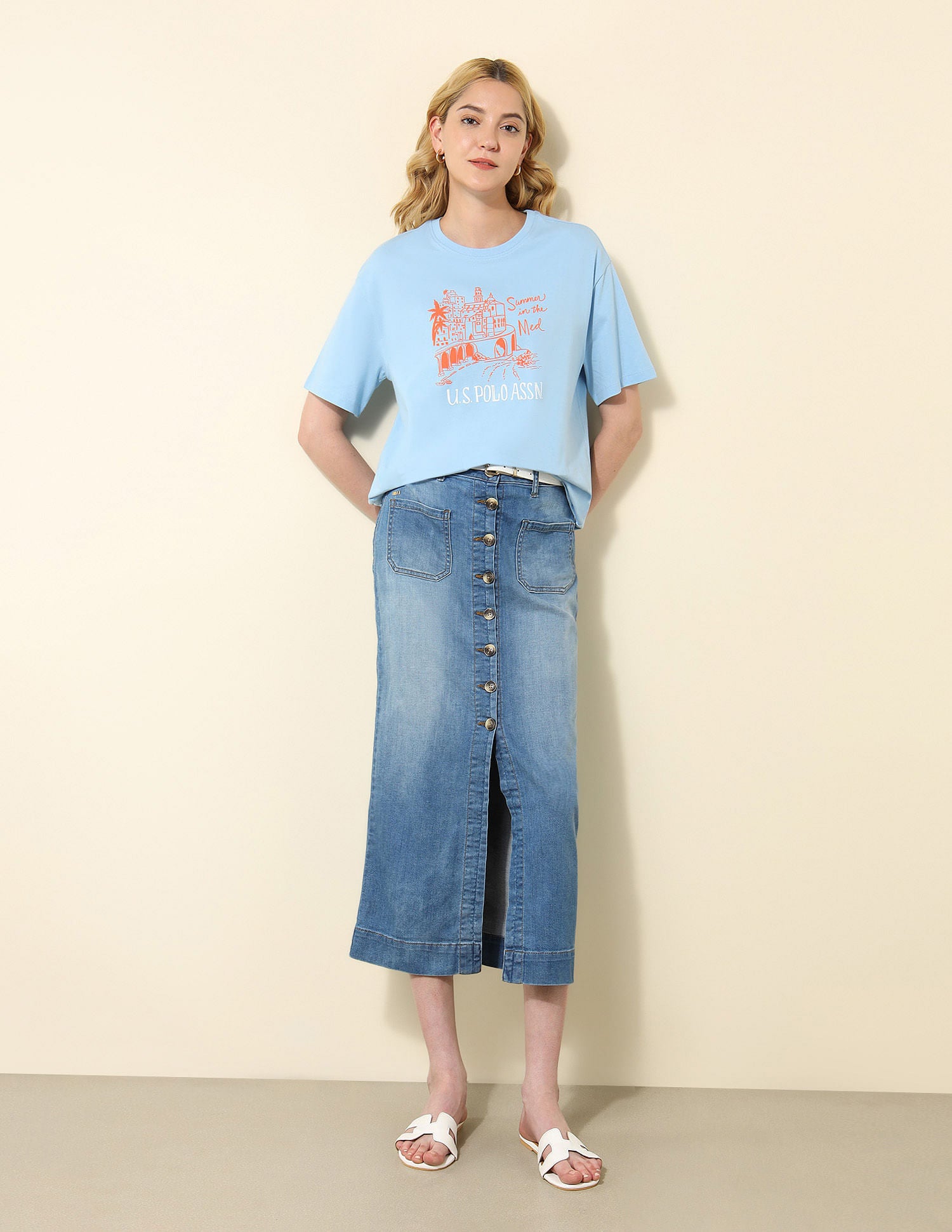 High Rise Mom Fit Jeans Dark Blue - U.S. POLO ASSN. | Large