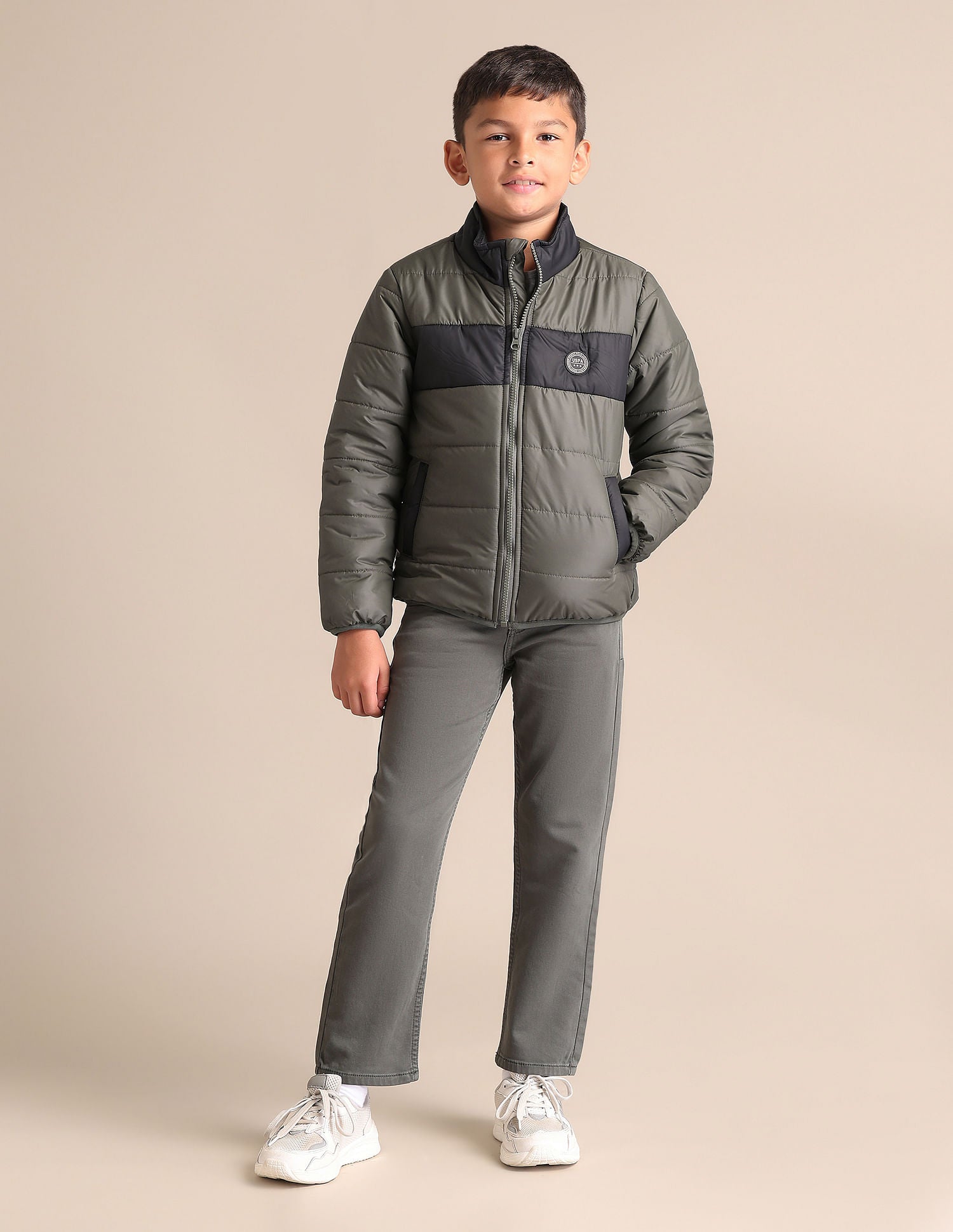 Boys Solid Stand Collar Jacket Medium Green - U.S. POLO ASSN. | Large