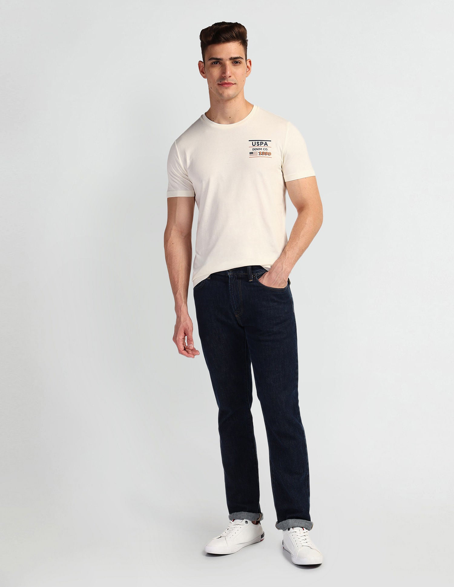 Brand Print Muscle Fit T-Shirt White - U.S. Polo Assn. India | Large