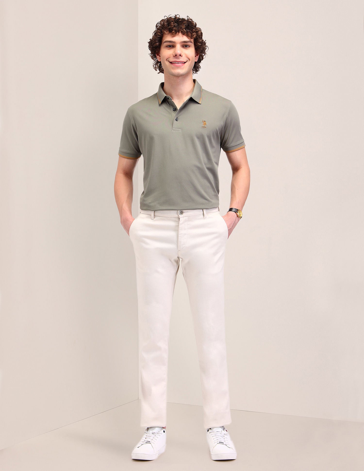 Solid Slim Fit Polo Shirt Green - U.S. Polo Assn. India | Large