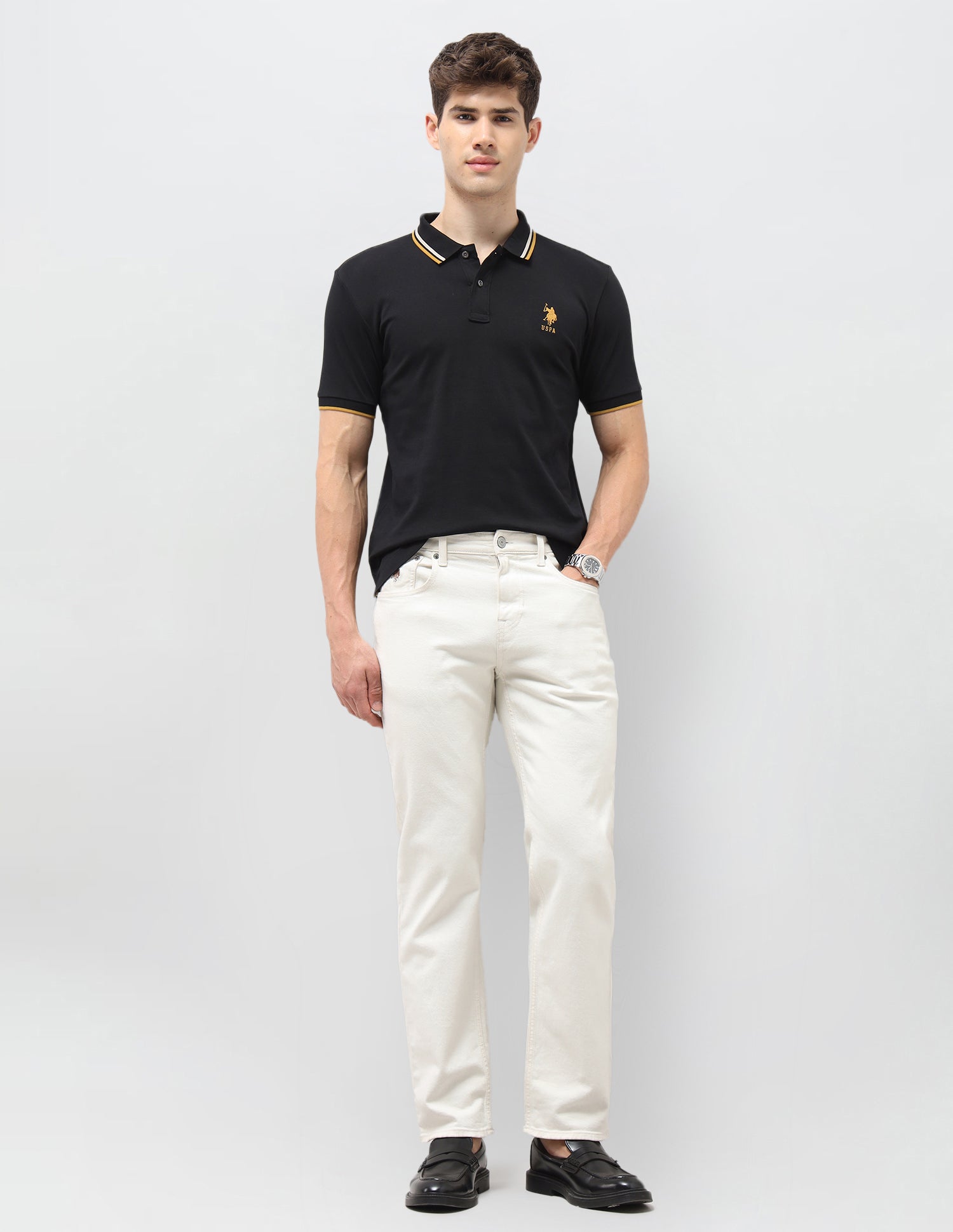 Solid Slim Fit Polo Shirt Black - U.S. Polo Assn. India | Large