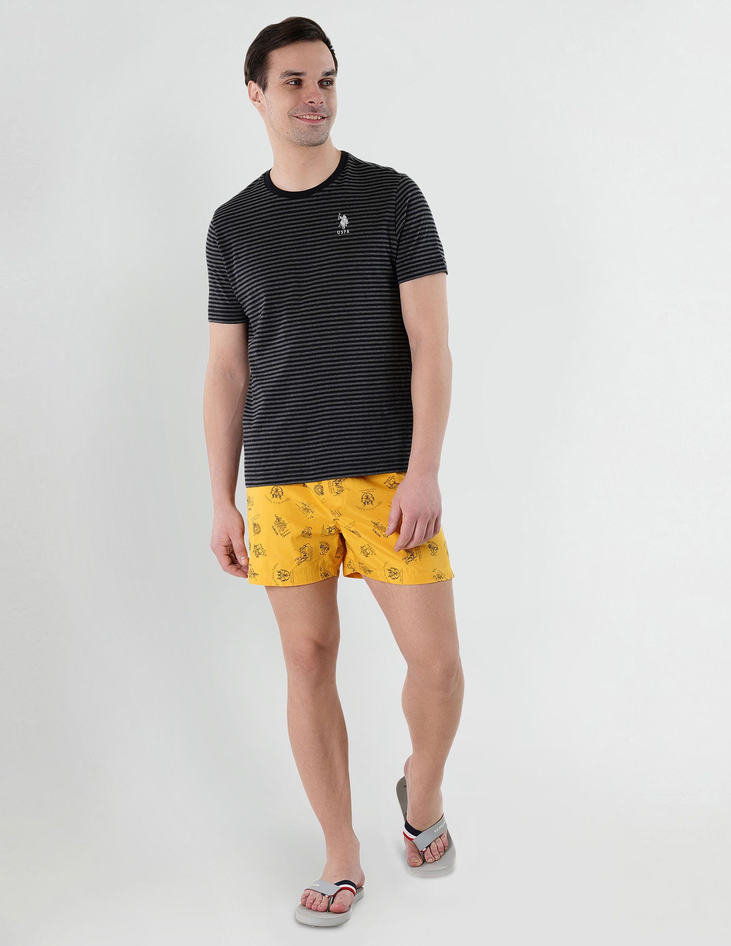 Yarn Dyed Stripe Cotton LE002 Lounge T-Shirt - Pack Of 1 Black and Grey - U.S. POLO ASSN. | Large