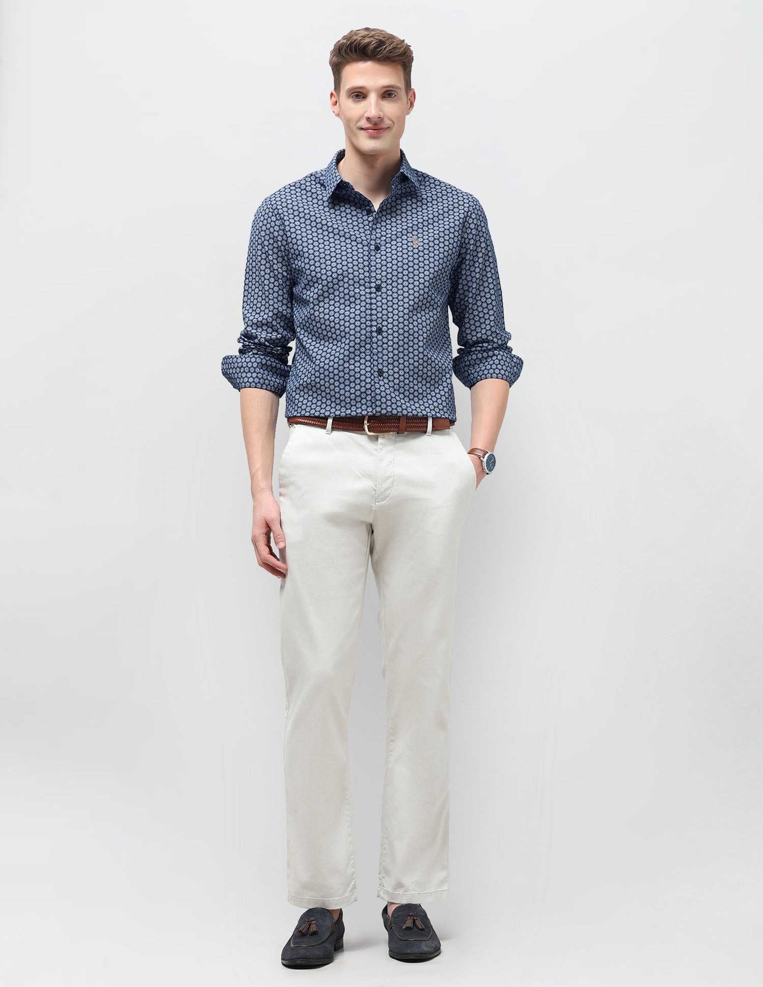 Geometric Printed Oxford Shirt Navy - U.S. Polo Assn. India | Large
