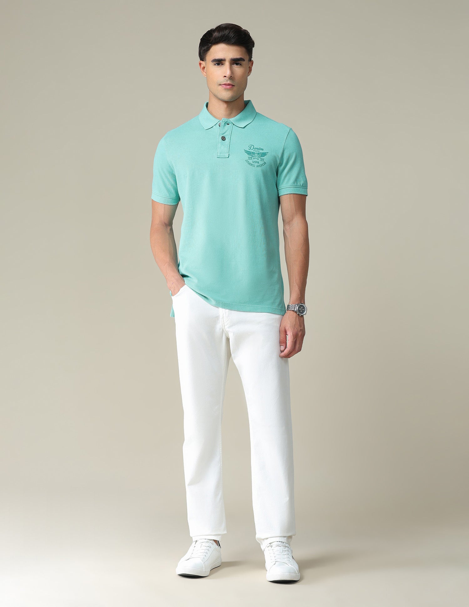 Brand Print Slim Fit Polo Shirt Turquoise - U.S. POLO ASSN. | Large