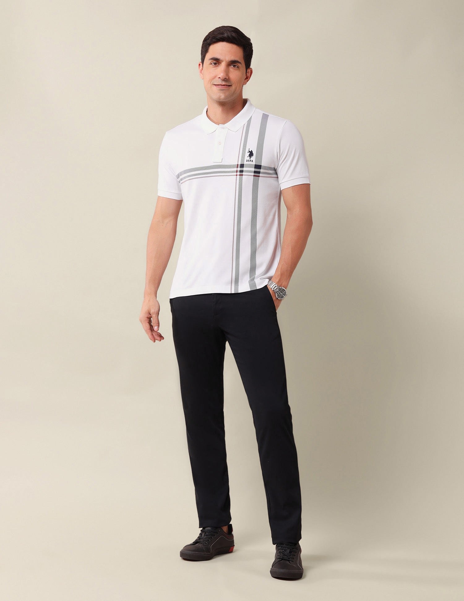 Horizontal Striped Slim Fit Polo Shirt White - U.S. Polo Assn. India | Large