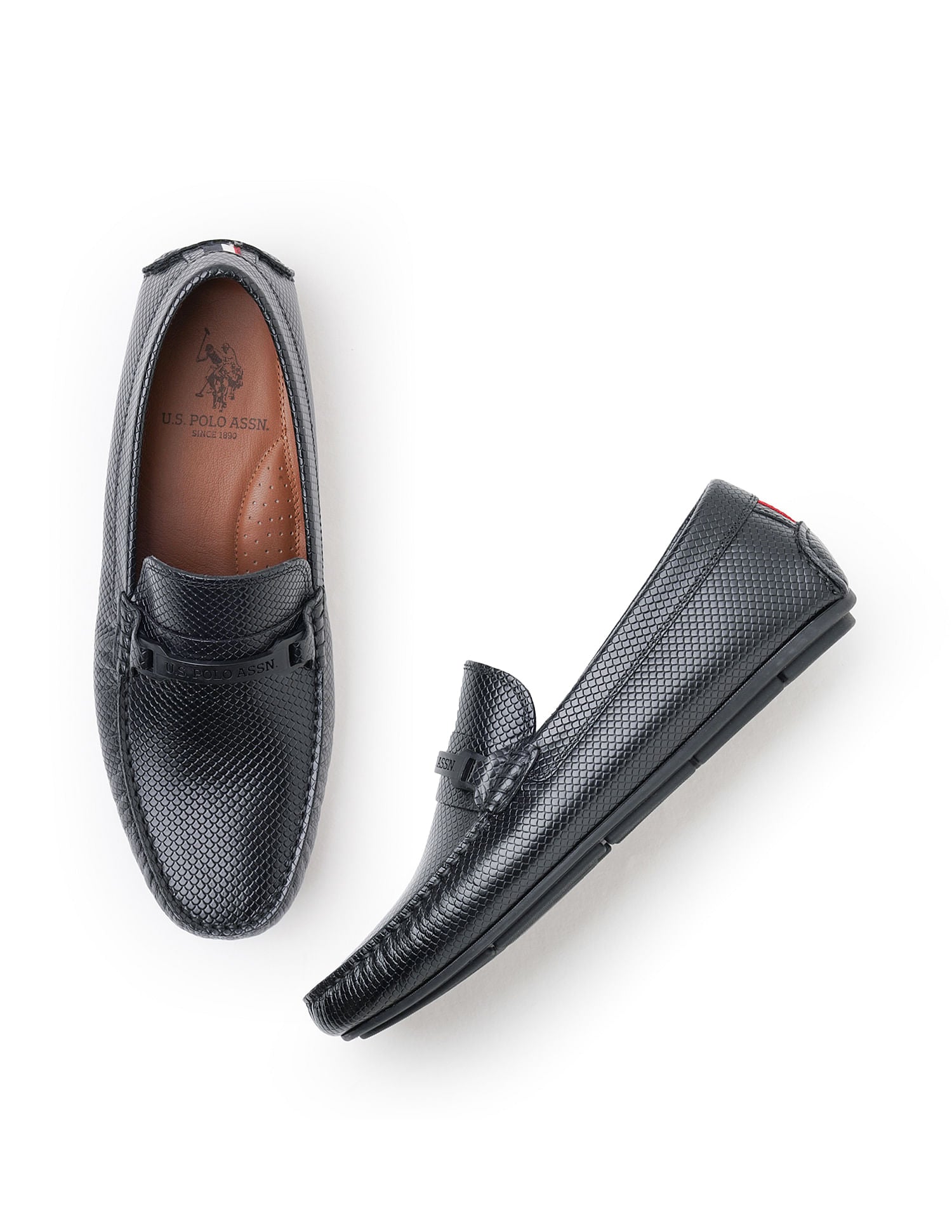 Men Textured Leather Terren Loafers Black - U.S. Polo Assn. India | Large