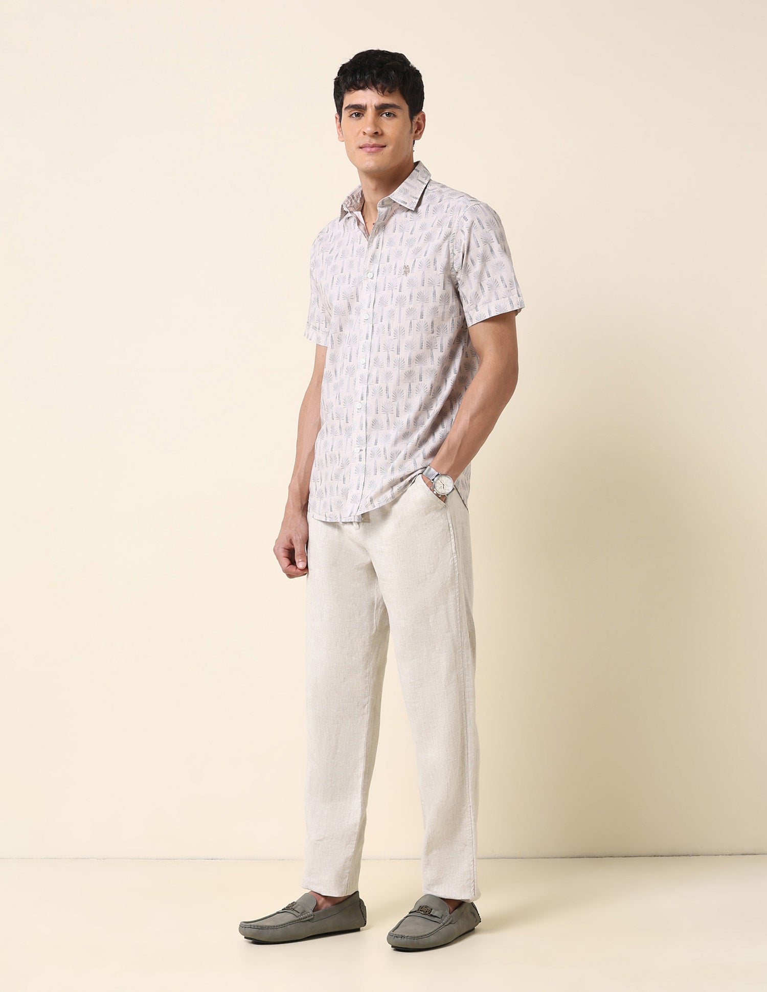 Tropical Printed Tailored Fit Shirt Khaki - U.S. Polo Assn. India | Large