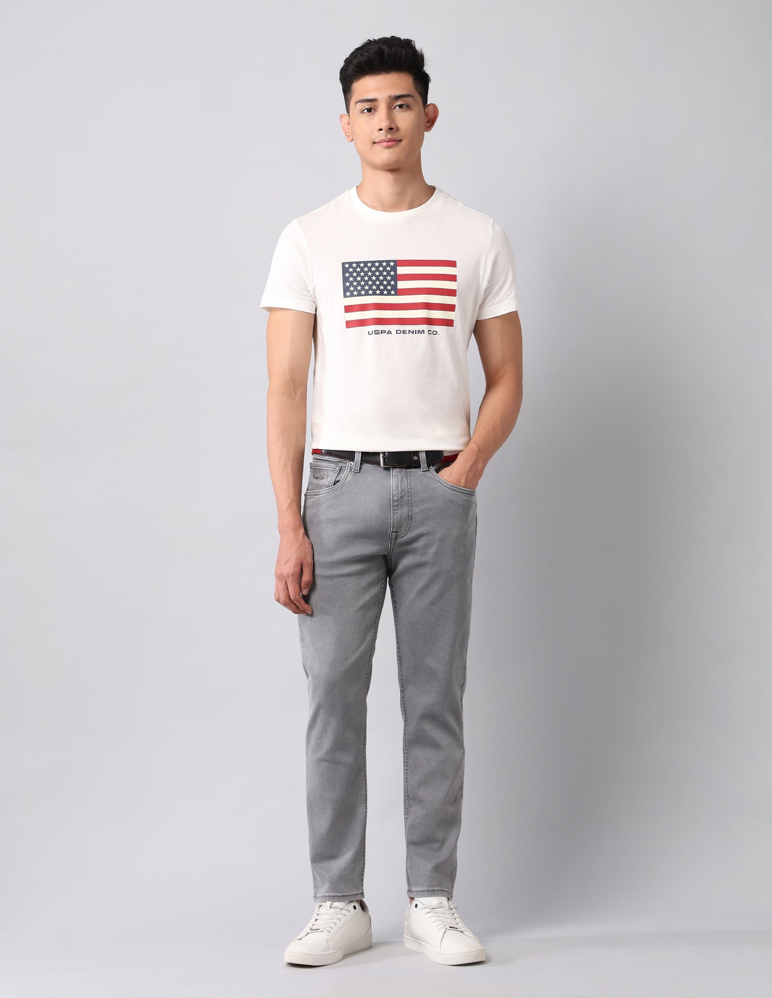 Cole Comfort Cropped Fit Grey Jeans Light Grey - U.S. Polo Assn. India | Large