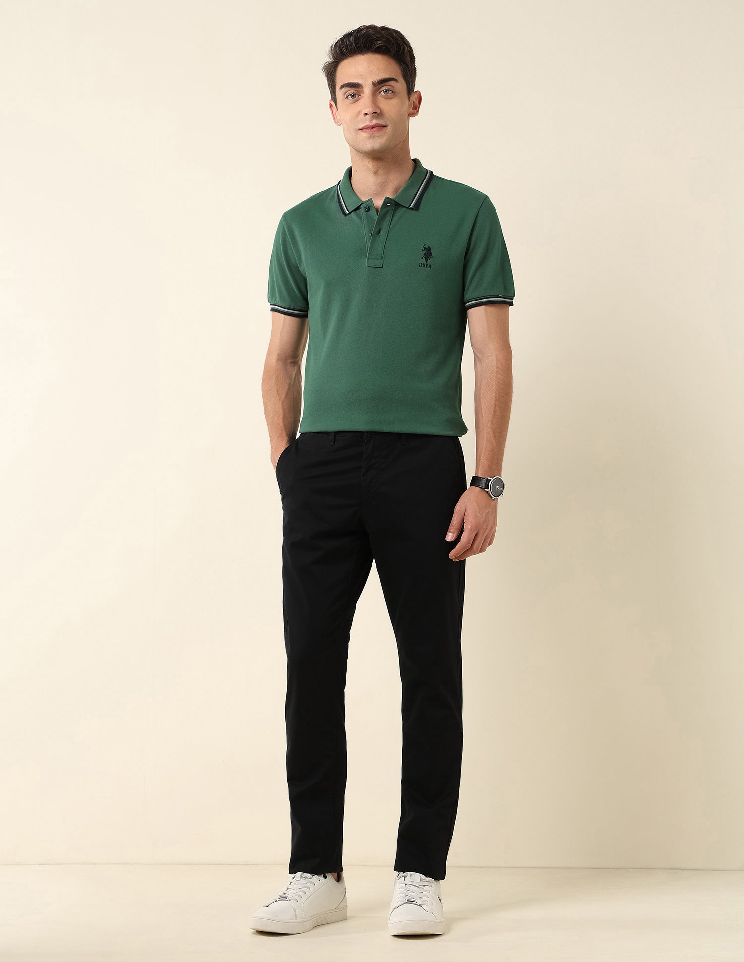 Pure Cotton Slim Fit Polo Shirt Dark Green - U.S. Polo Assn. India | Large