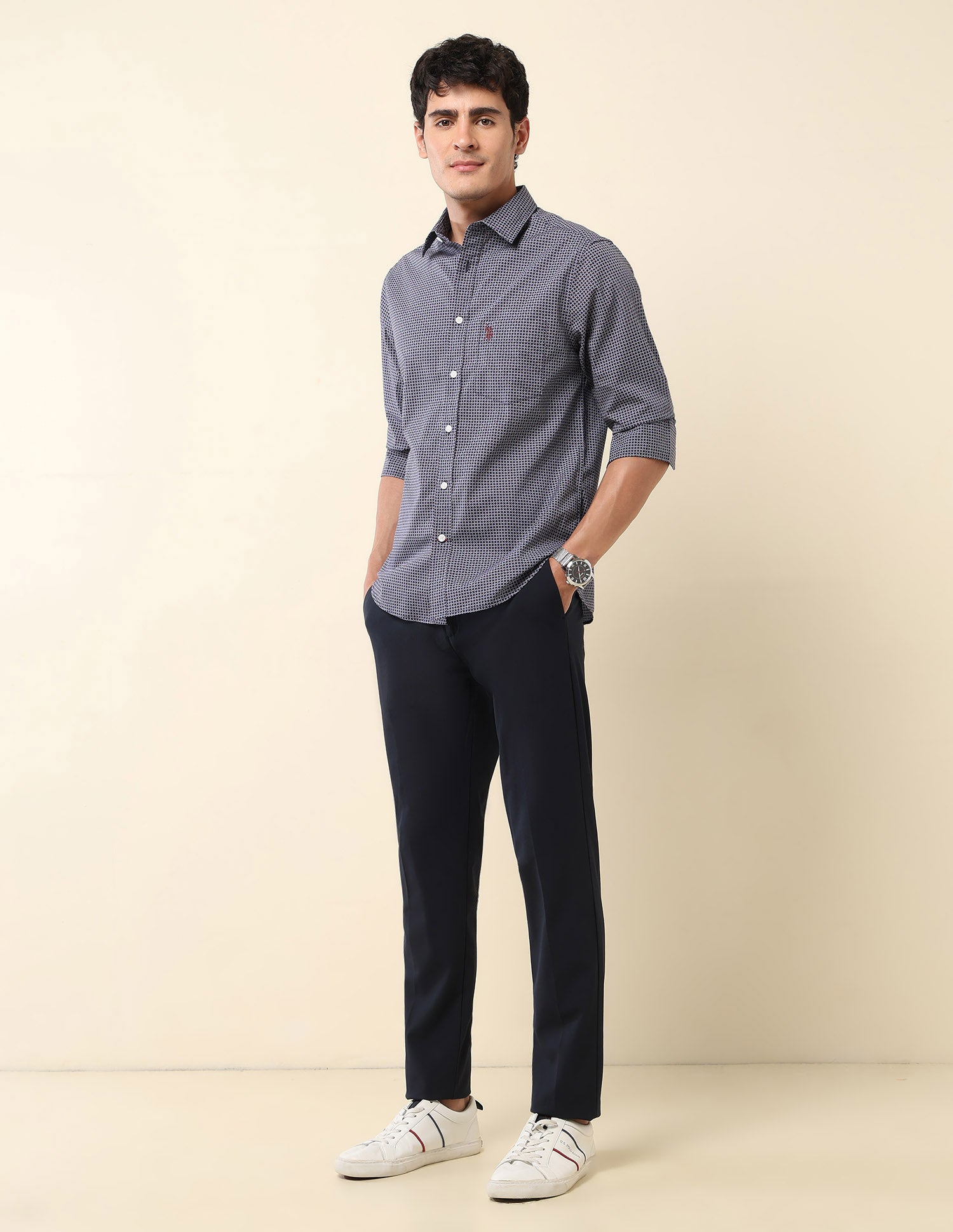 Geometric Printed Tailored Fit Shirt Navy - U.S. Polo Assn. India | Large