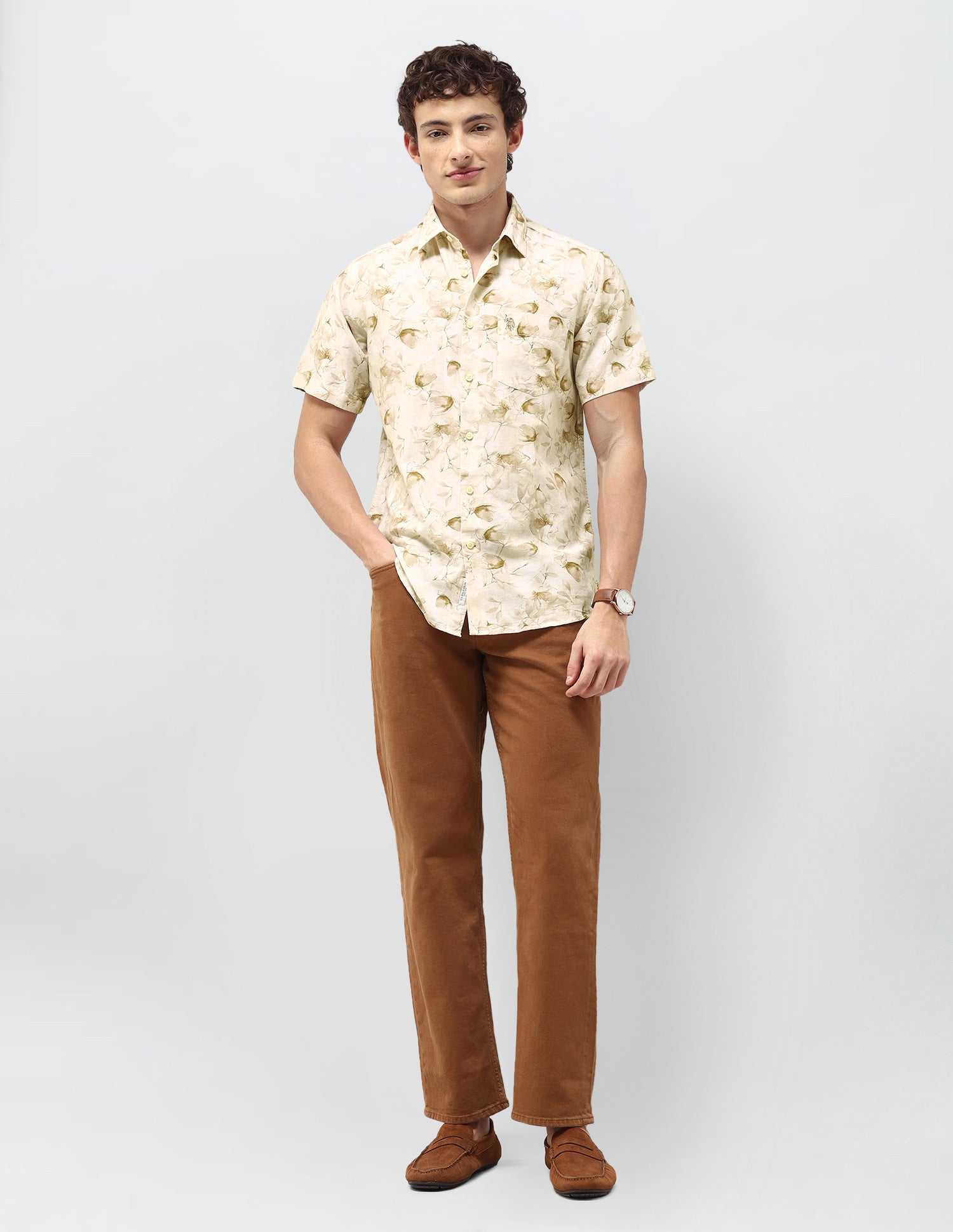 All-Over Printed Regular Fit Shirt Beige - U.S. Polo Assn. India | Large