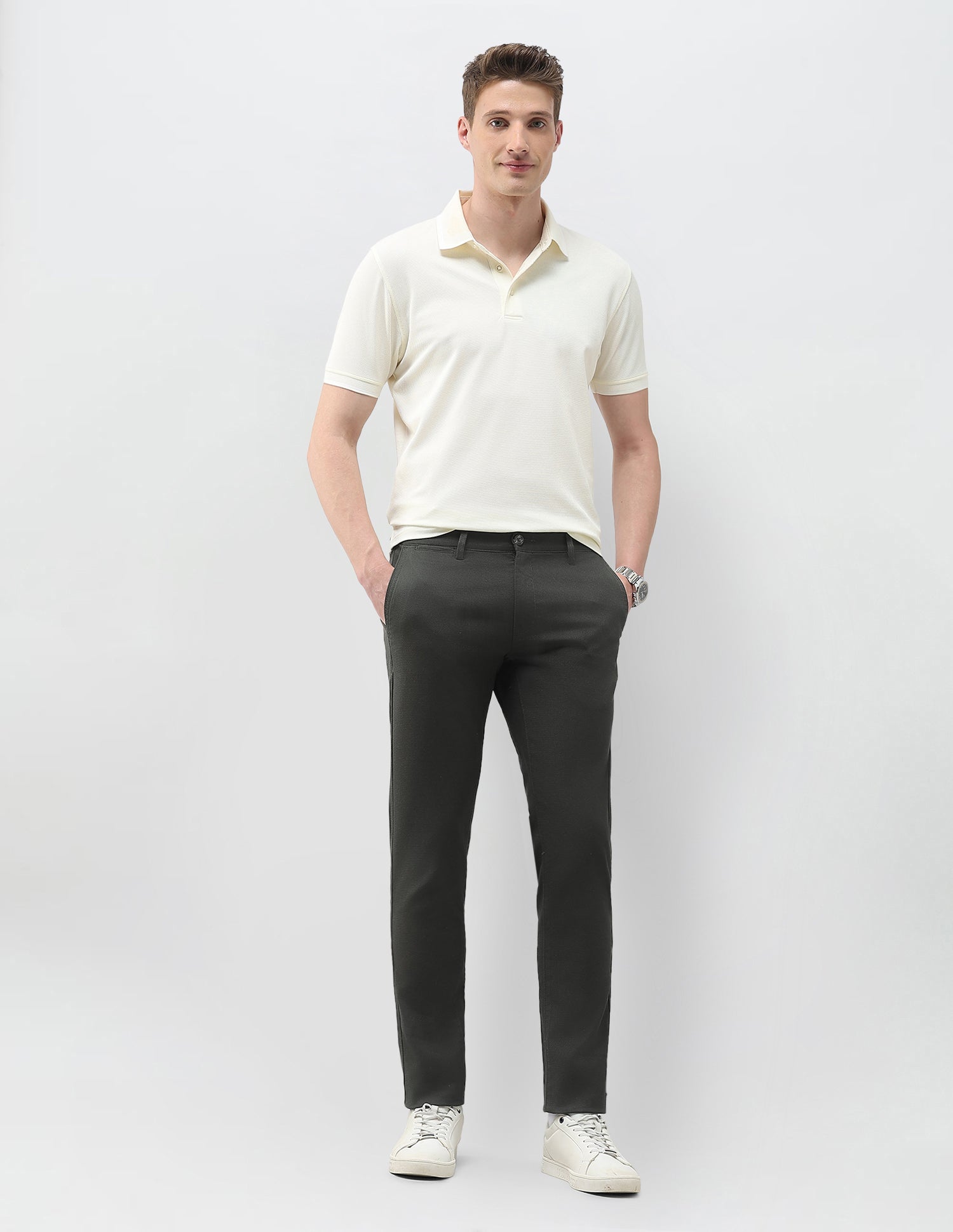 Austin Slim Fit Textured Trousers Dark Olive - U.S. Polo Assn. India | Large