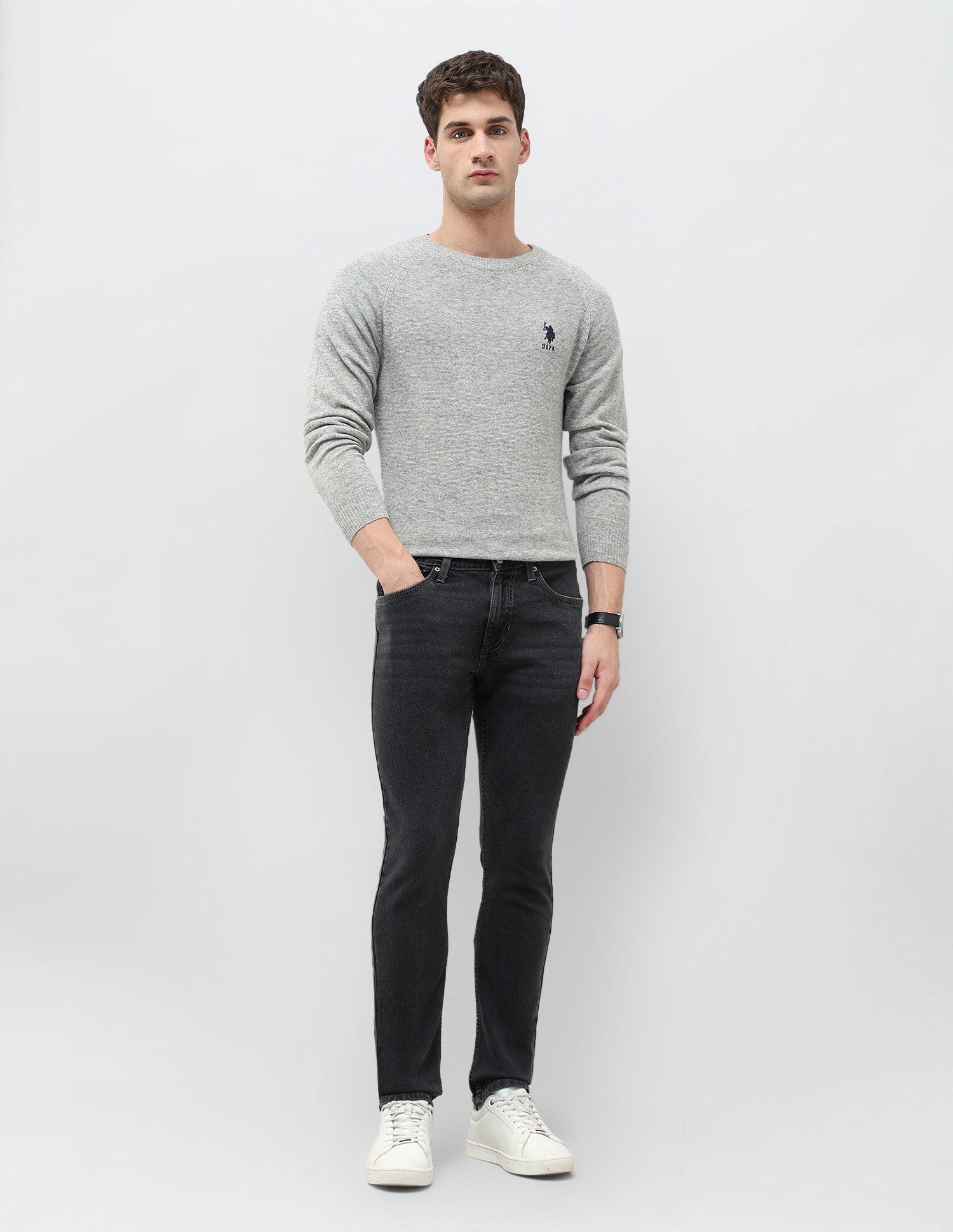 Brandon Slim Tapered Fit Whiskered Jeans Grey - U.S. POLO ASSN. | Large