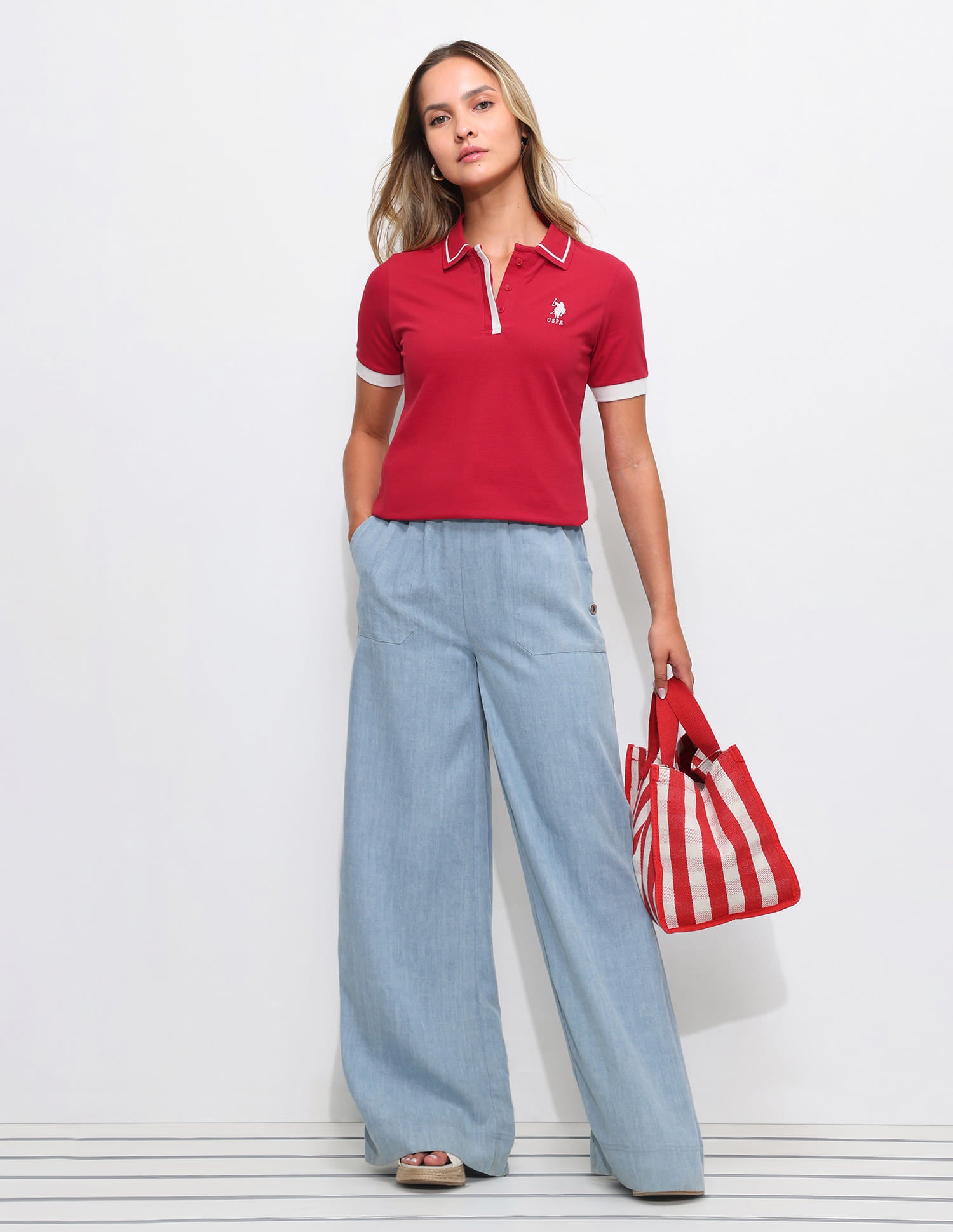 Solid Regular Fit Tipped collar Polo shirt Red - U.S. Polo Assn. India | Large