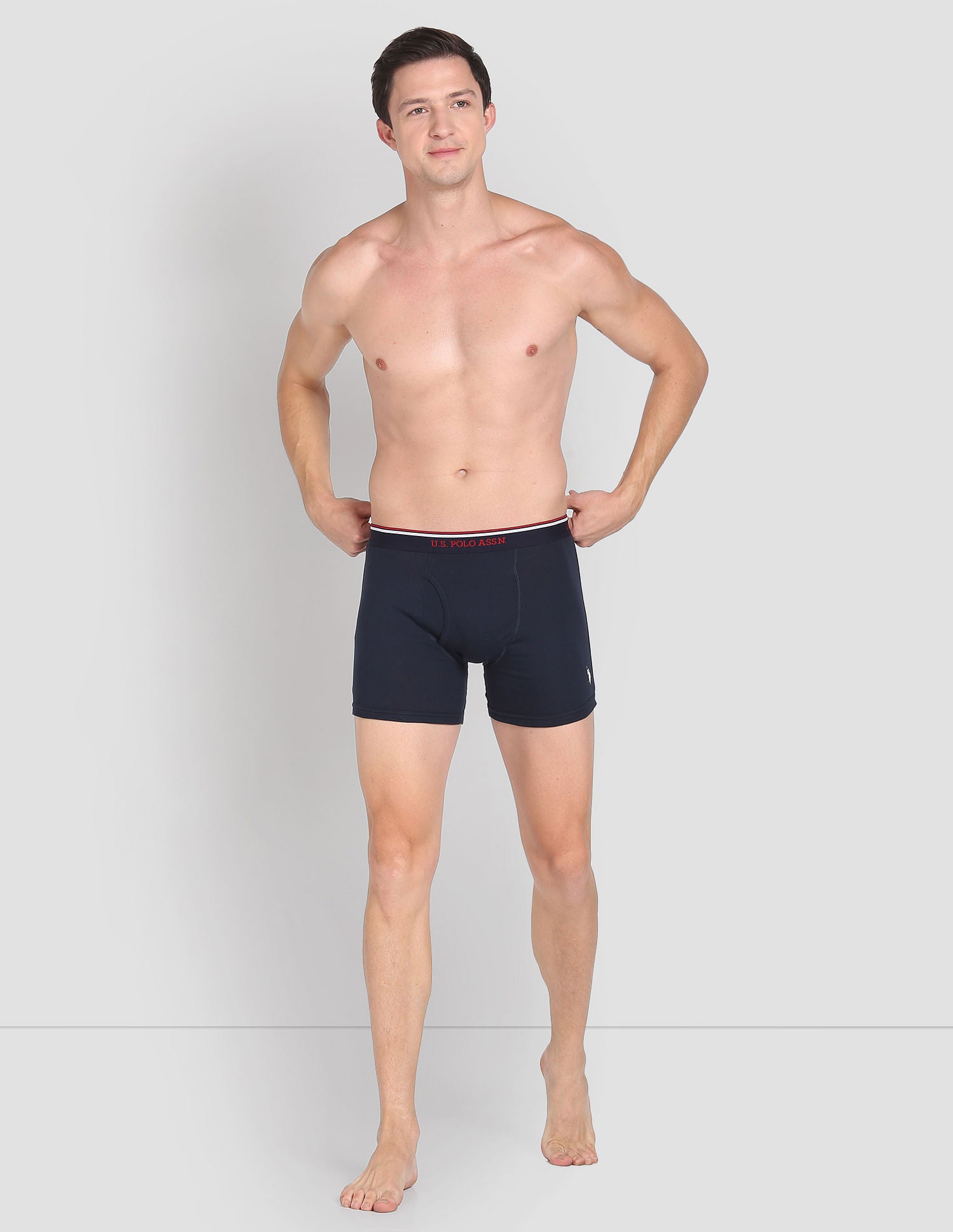 Mid Rise Solid 1667 Trunks - Pack Of 3 Black, Grey Melange and Navy - U.S. POLO ASSN. | Large