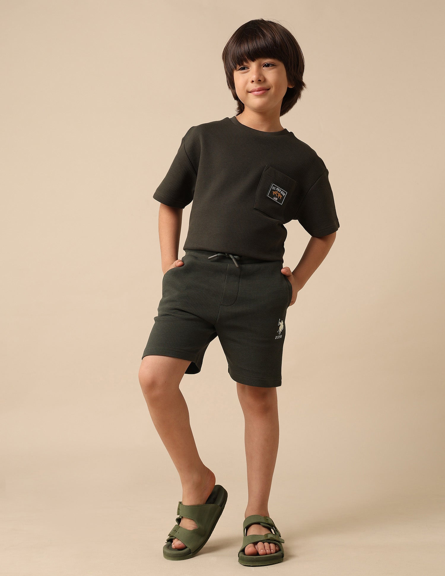 Boys Textured Regular Fit Shorts Olive - U.S. POLO ASSN. | Large