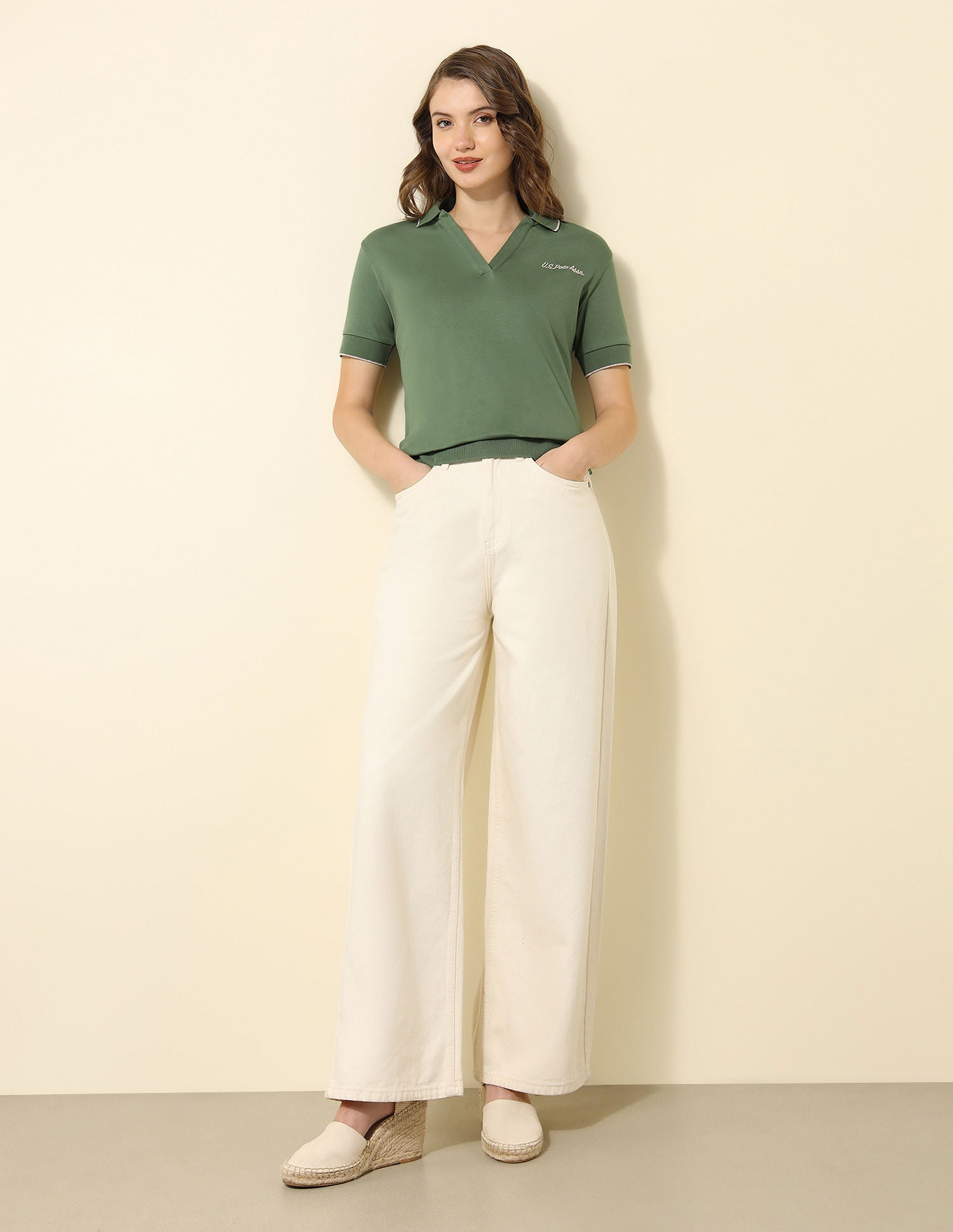 Tipped Collar Boxy Fit Polo Shirt Light Olive - U.S. POLO ASSN. | Large