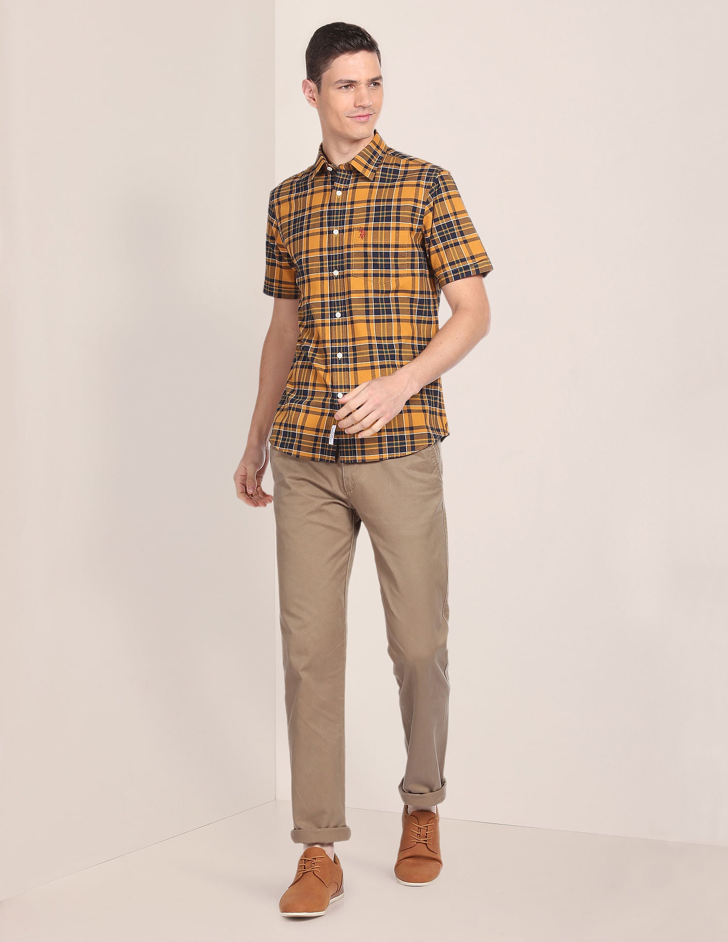 Tartan Check Short Sleeve Shirt Mustard - U.S. Polo Assn. India | Large