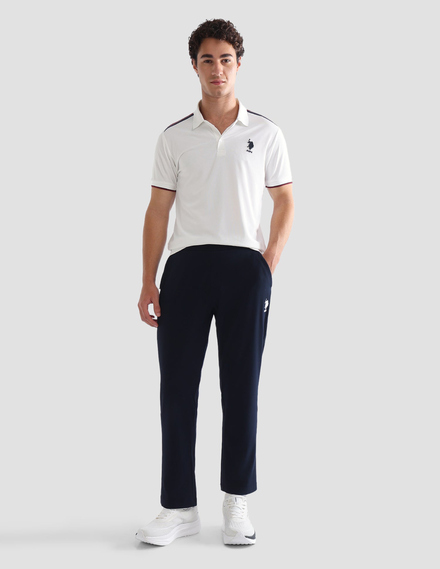 Solid Slim Fit Active Polo Shirt Off White - U.S. Polo Assn. India | Large