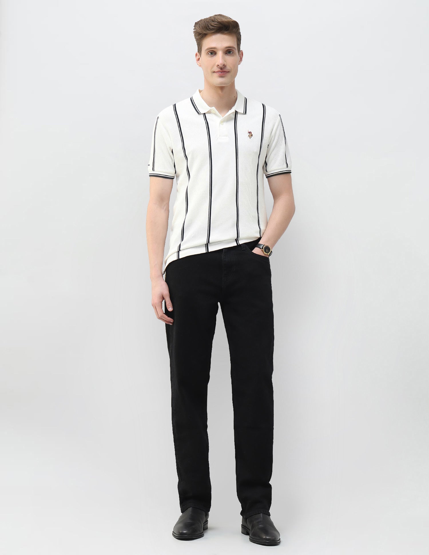 Vertical Striped Motel On The Coast Polo Shirt Ivory - U.S. Polo Assn. India | Large