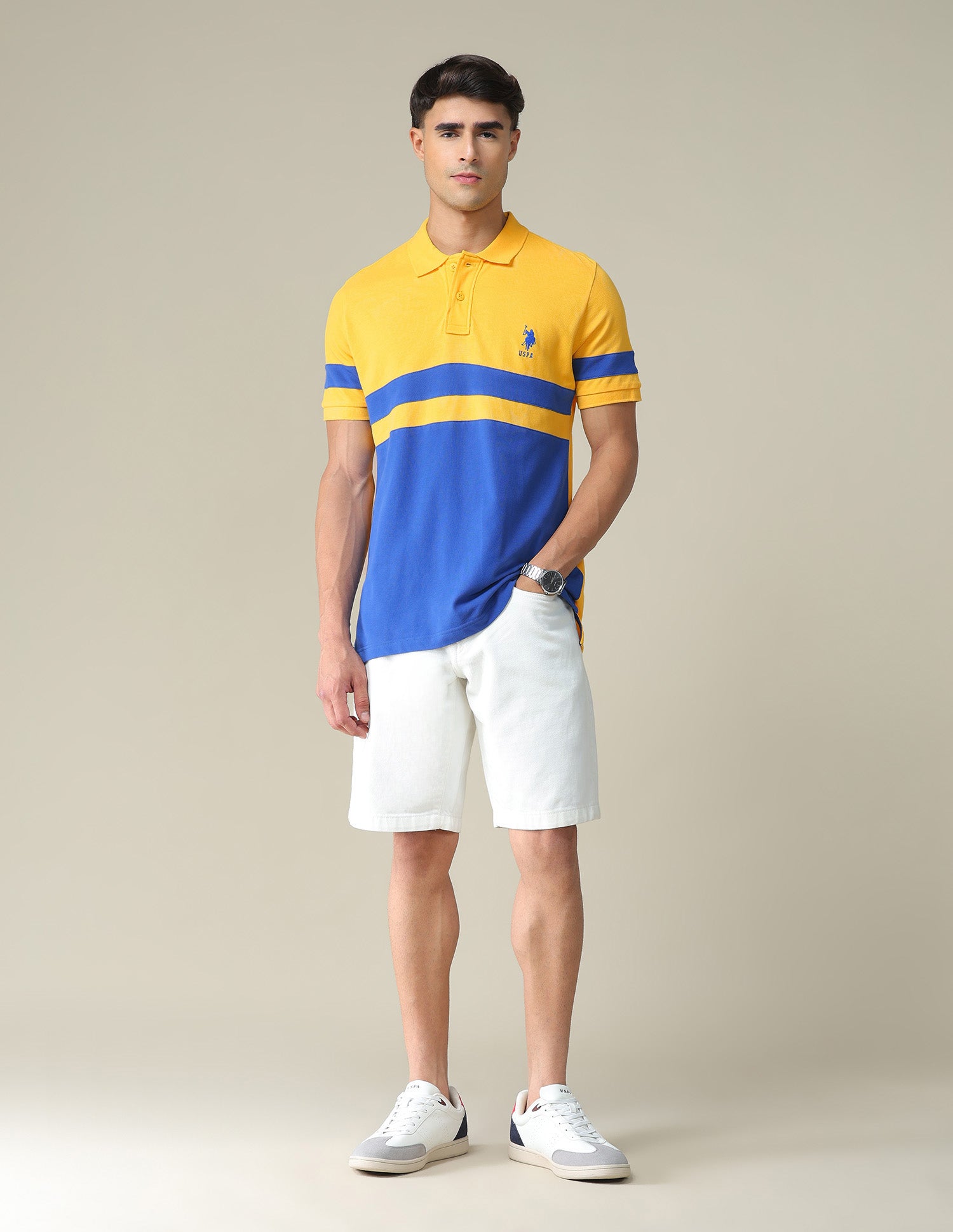 Colour Block Pique Polo Shirt Mustard - U.S. POLO ASSN. | Large