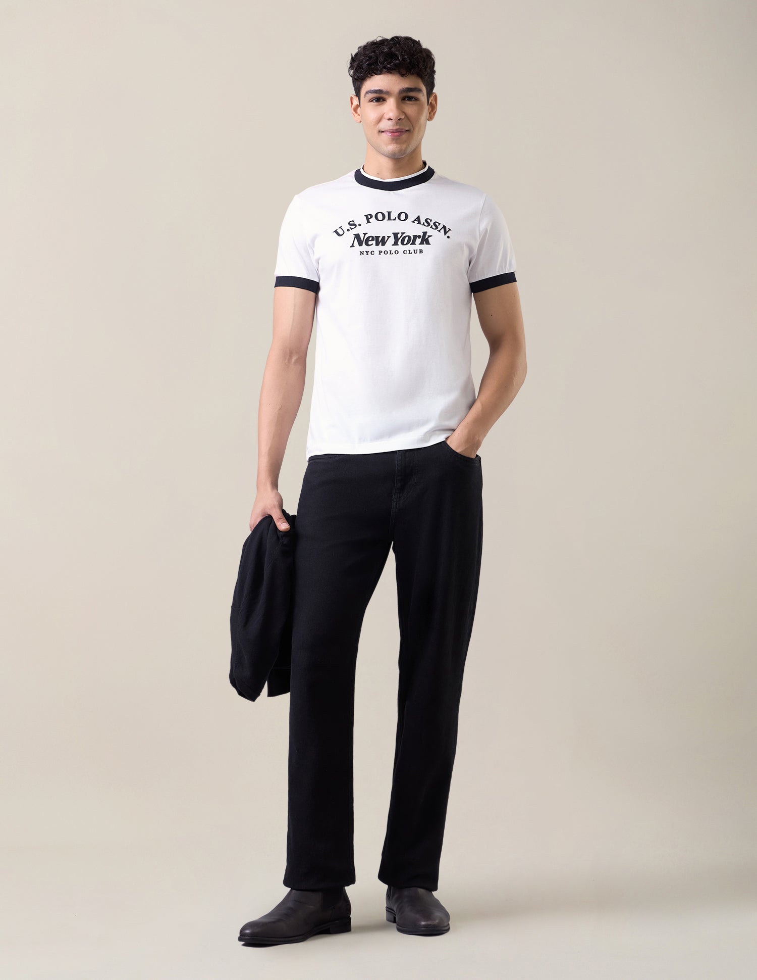 Typographic Brand Printed Slim Fit T-Shirt White - U.S. Polo Assn. India | Large
