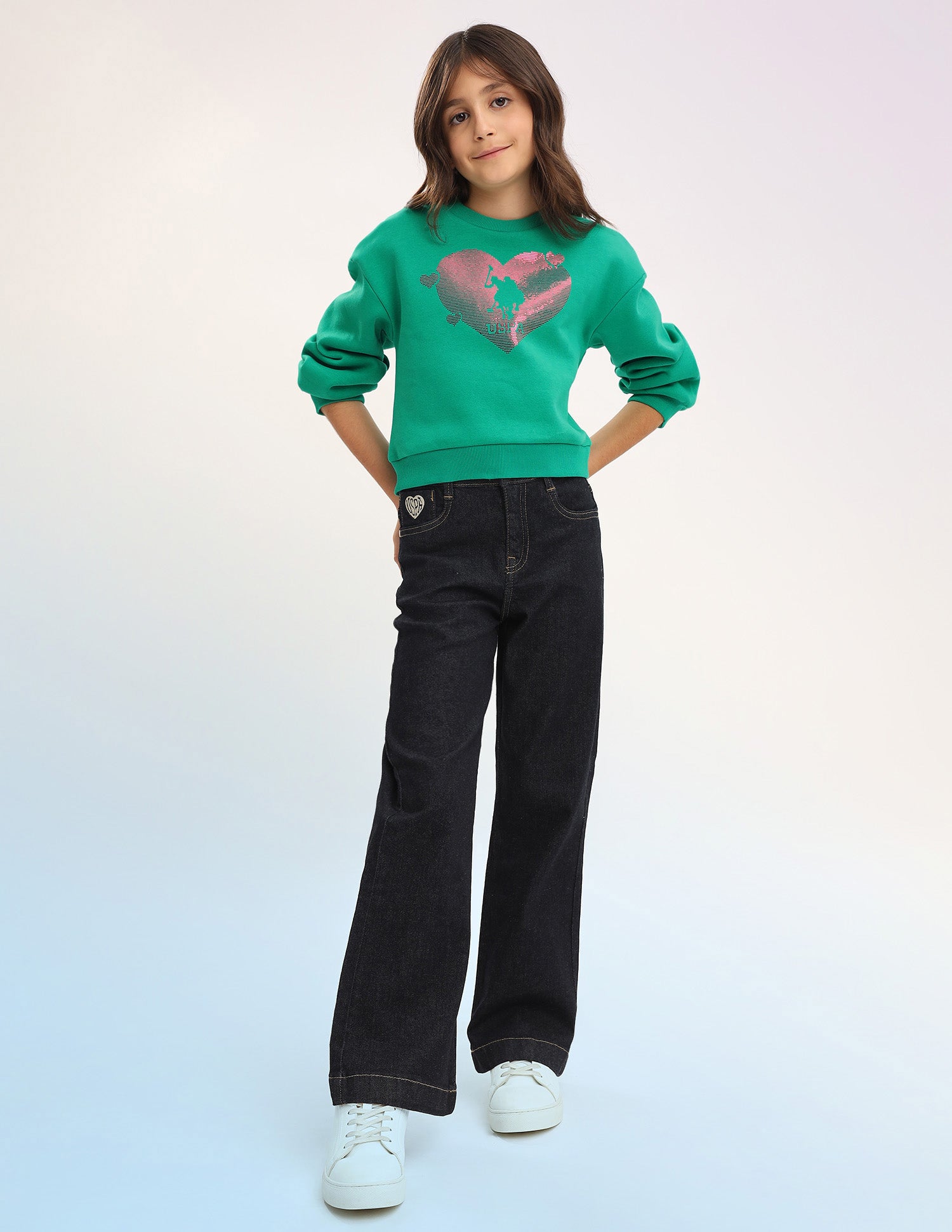 Brand Embellished Regular Fit Sweatshirt Green - U.S. POLO ASSN. | Large