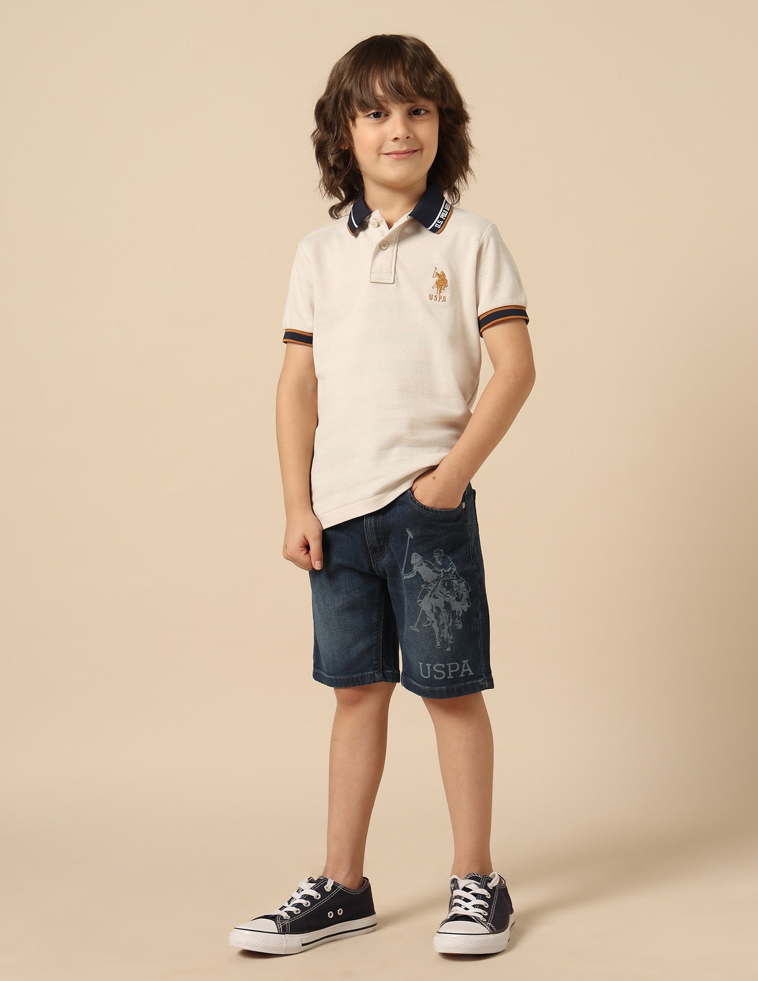 Boys Textured Pure Cotton Polo Shirt Ecru - U.S. POLO ASSN. | Large
