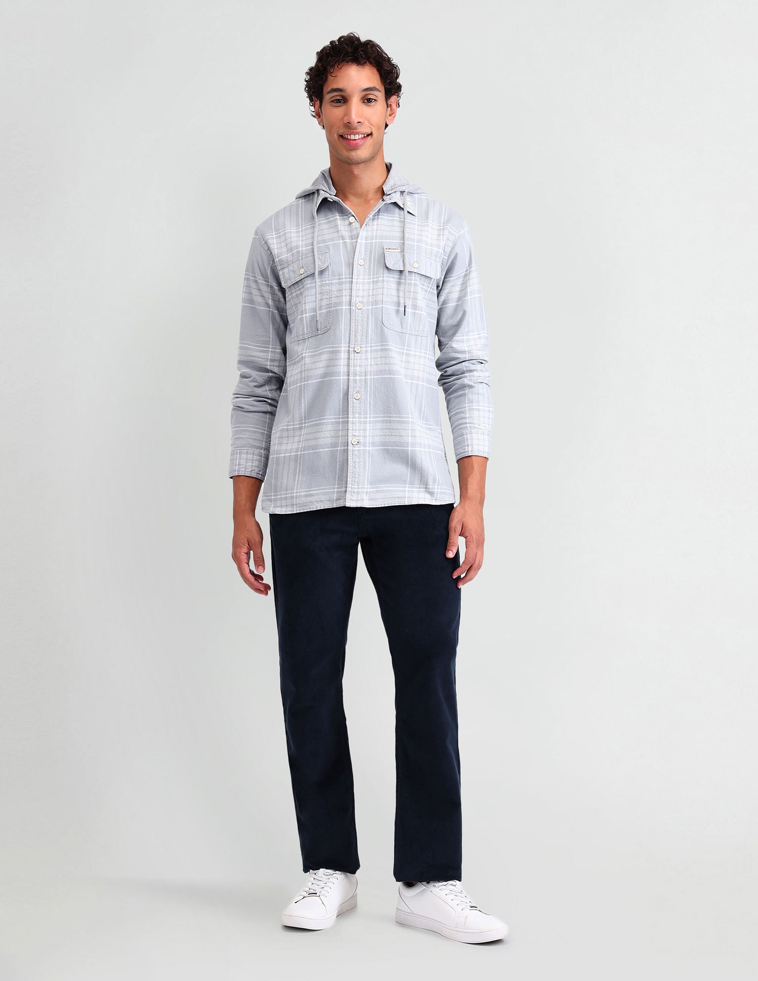 Manhattan Slim Fit Checked Shirt Grey - U.S. Polo Assn. India | Large
