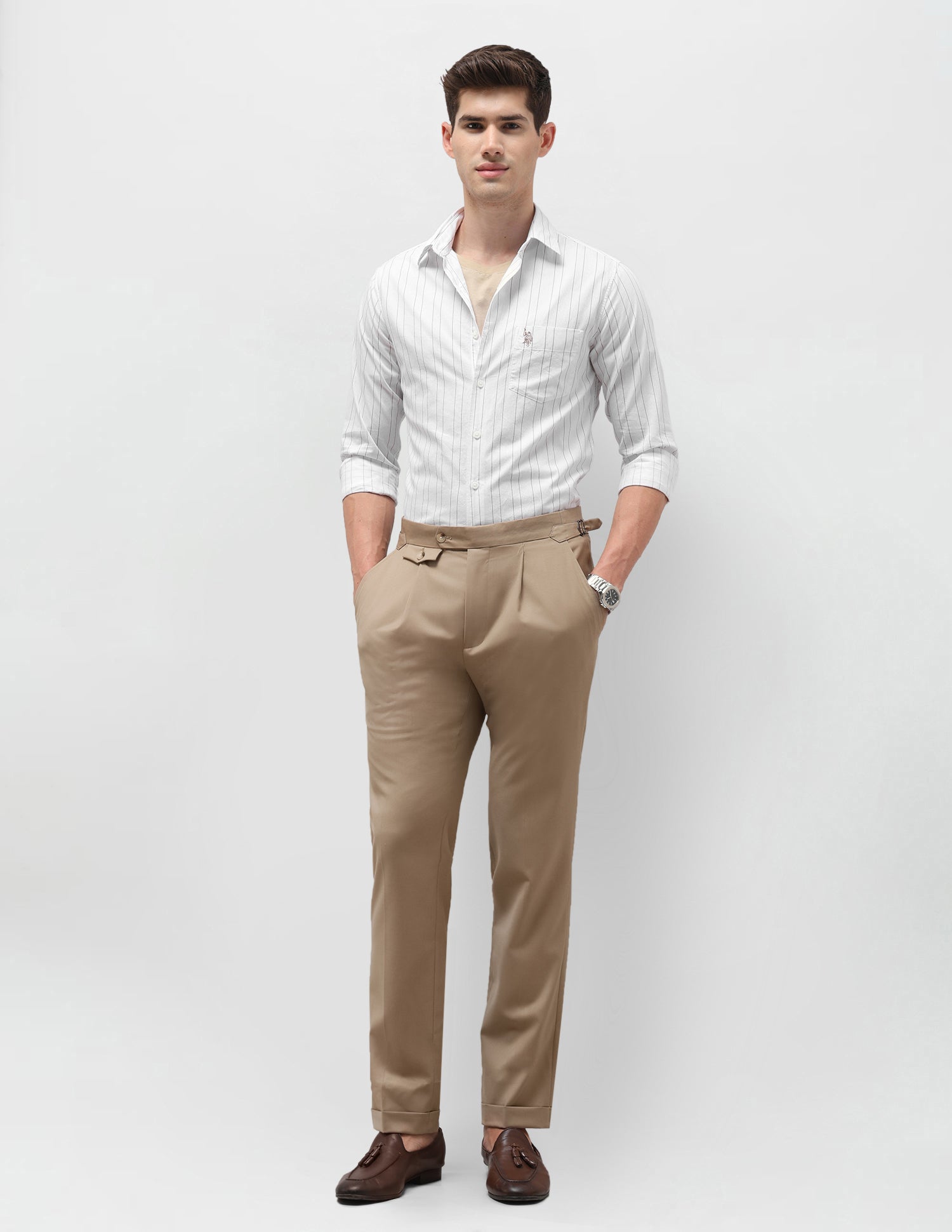 Dobby Vertical Striped Shirt White - U.S. Polo Assn. India | Large